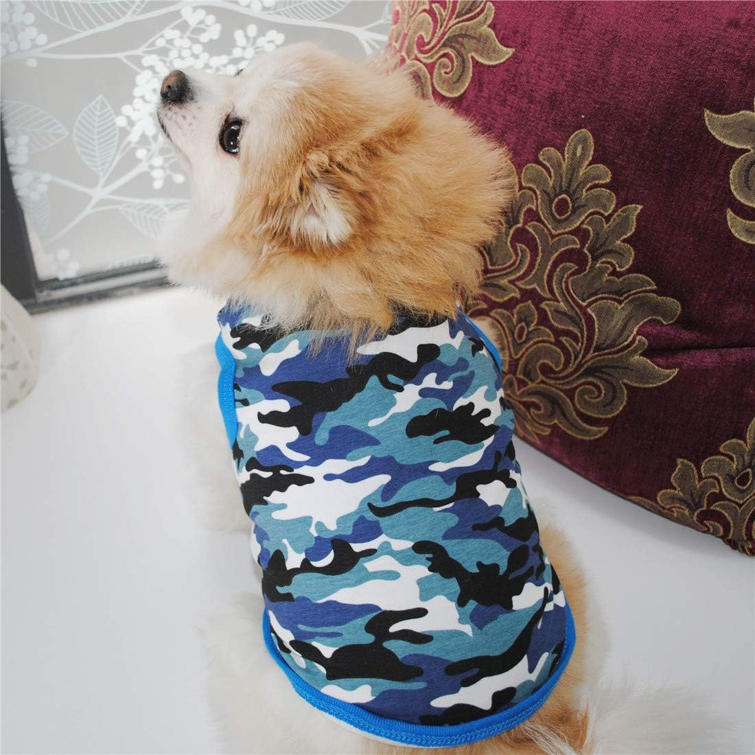 Alroman Dogs Blue Camo Shirts Pet Dog T-Shirt Puppy Tee Doggie Kitten Vest Clothes for Small Dogs and Cats Dog Camouflage Tank Top for Independence Day Puppy Summer Vacation Apparel Pet Beach Wear image number 5