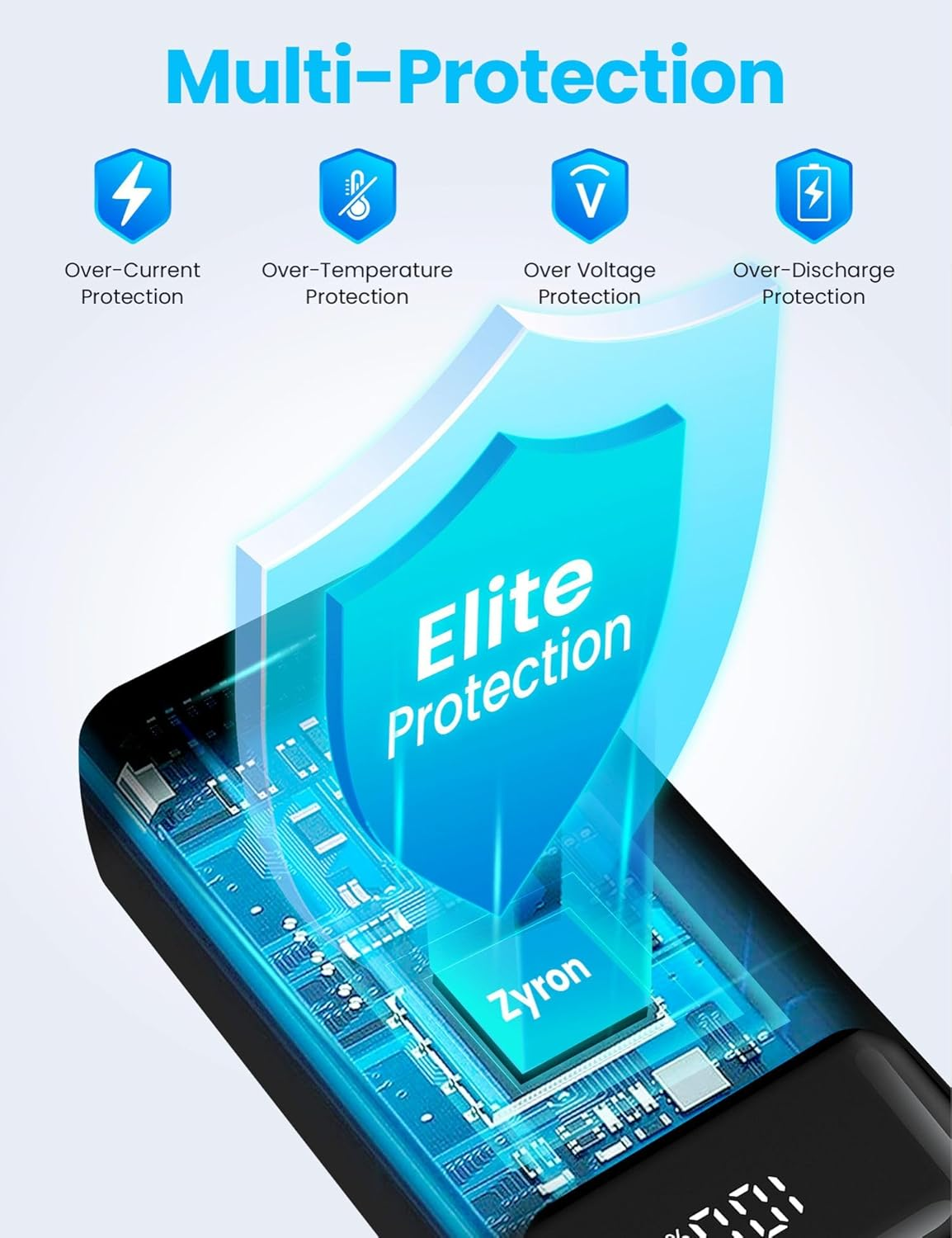 ZYRON 27000Mah Power Bank, 22.5W Dual USB-C Portable Charger with Built in Cables, Fast Charging PD3.0 QC3.0, LED Display, High Capacity 20W Powerbank for Iphone 16 S24 Xiaomi Pixel Switch Ipad, Black image number 4