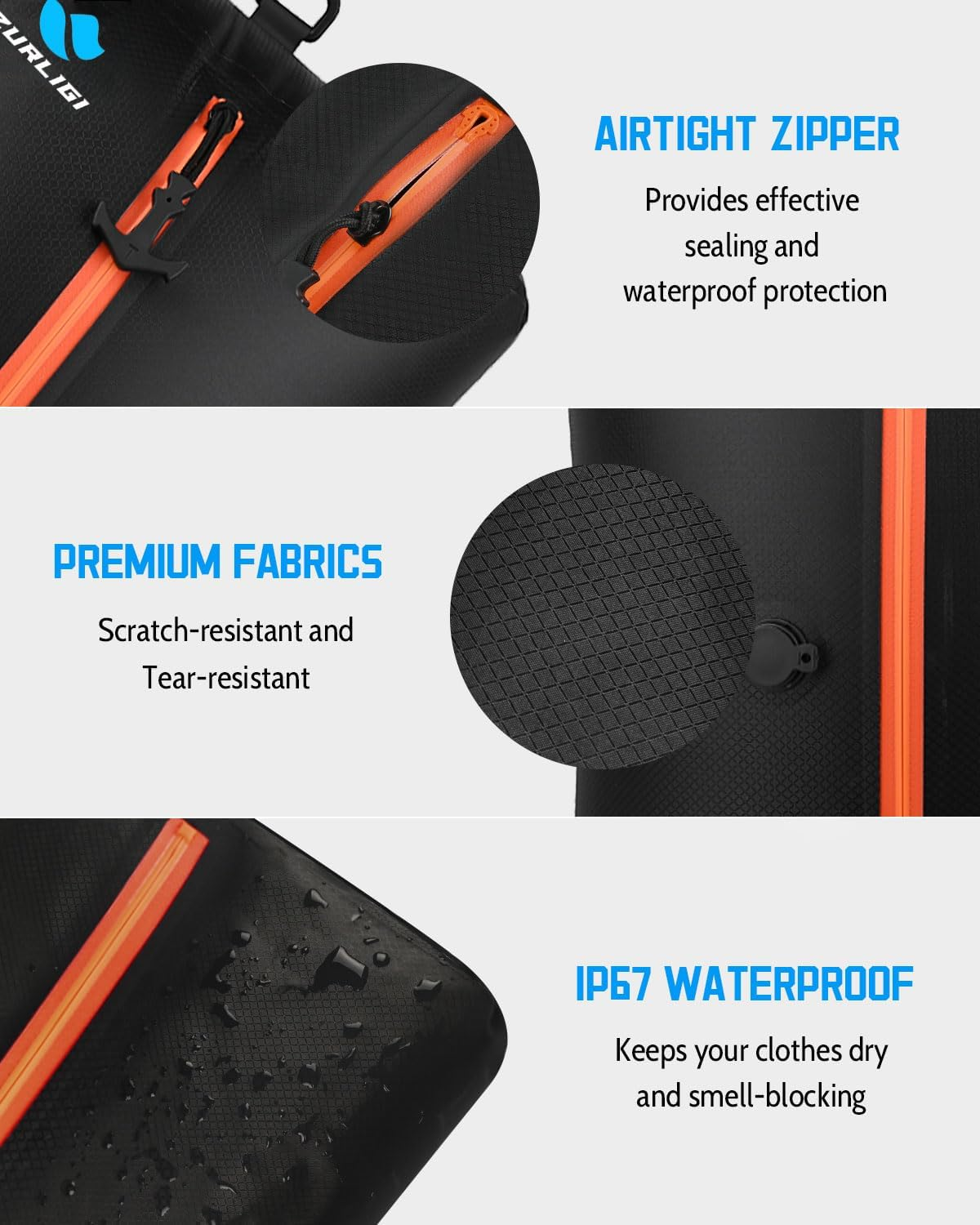 Zurligi Vacuum Bag for Travel with Pump, 40L Vacuum Compression Bag with Removable Handle, IP67 Reusable Vacuum Packing Cubes for Luggage, Backpack, Suitcase, Yoga, Swim, Beach (2PCS Black) image number 4