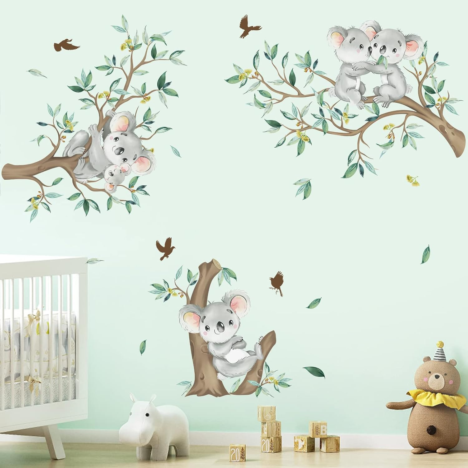 Decalmile Woodland Bear Wall Decals Animal Tree Branch Wall Stickers Baby Nursery Kids Bedroom Living Room Wall Decor