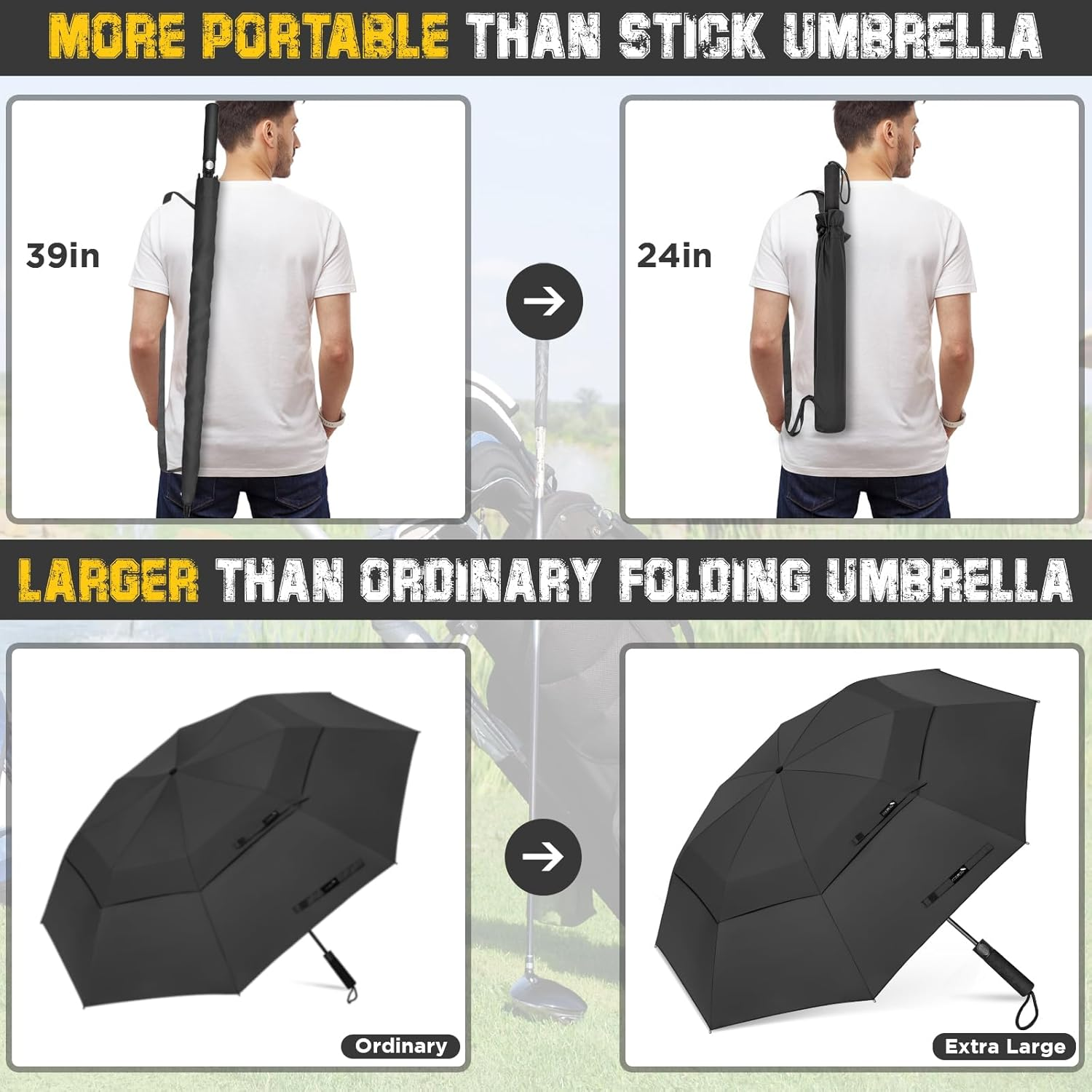 ZOMAKE Golf Umbrella 60 Inch - Portable Windproof Golf Umbrella, Automatic Open Double Canopy Golf Umbrellas for Gentlemen Women image number 4