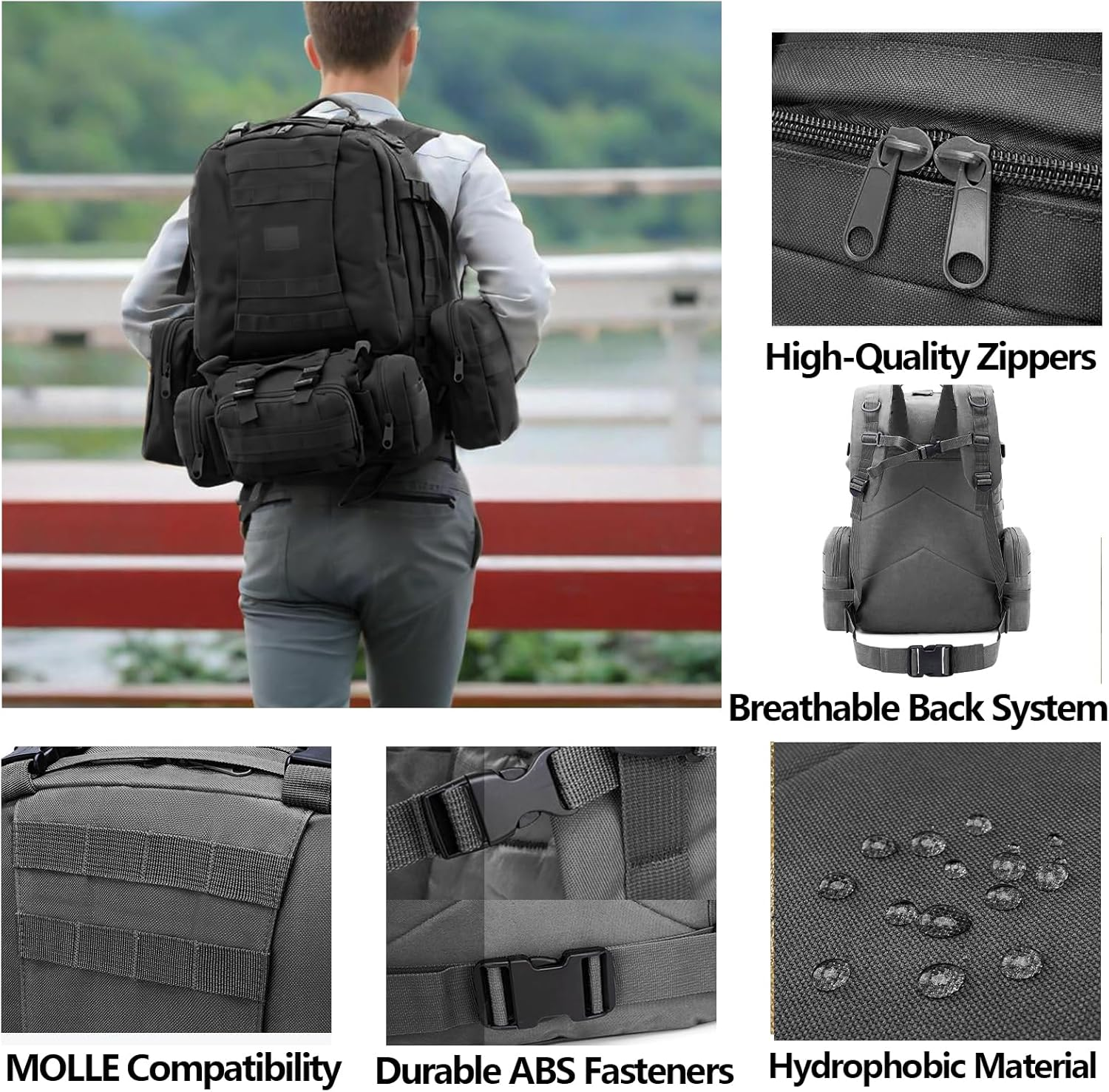 RAPIDSKY 55L Tactical Backpack, Expandable Pack &ndash; Water-Resistant Hiking Assault Pack with MOLLE System, 1-3 Day Storage Capacity for Cycling, Camping, Hunting & Outdoor Adventures - Camel image number 7