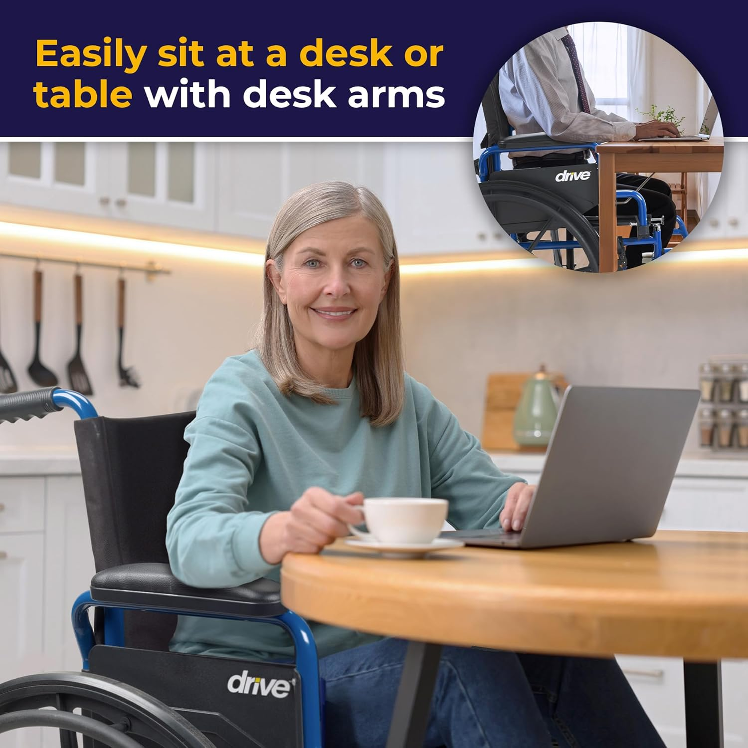 Drive Medical Blue Streak Wheelchair with Flip Back Desk Arms, Swing Away Footrests, 18" Seat image number 1