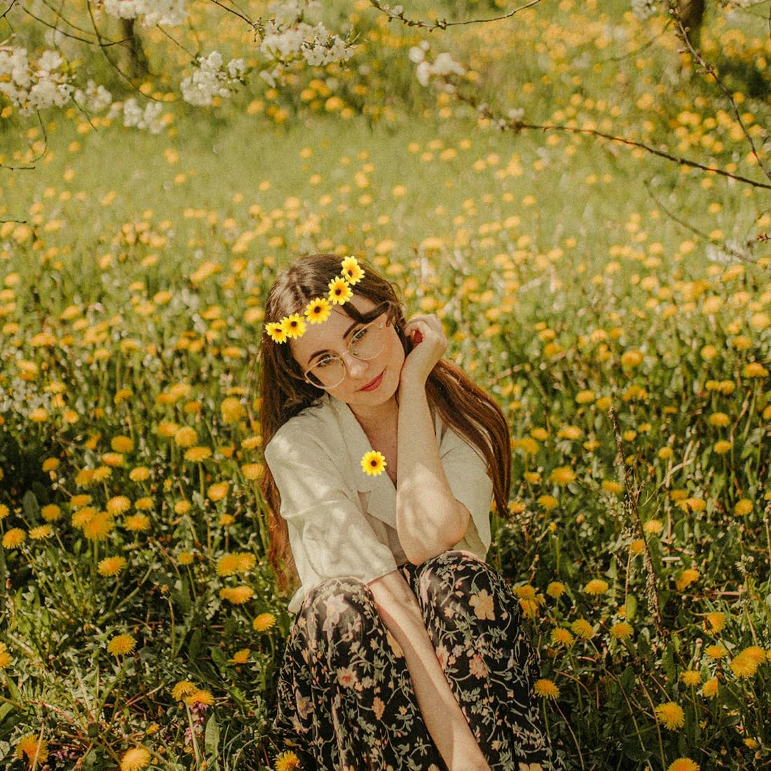 EYVRPAU 10 Hair Clips Flower Hair Band Sunflowers Headband Goose Flowers Hair Accessories Headband Flower Wreath Headdress Women Girls Beach Wedding Travel Carnival Party (Yellow) image number 2