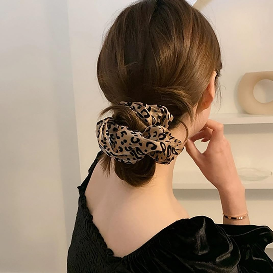 SZZLXYMT 3Pcs Retro Leopard Pattern Slats, Leopard and Cheetah Prints, Large Hair Bundles, Satin Silk Hair Pleats for Women and Girls image number 6