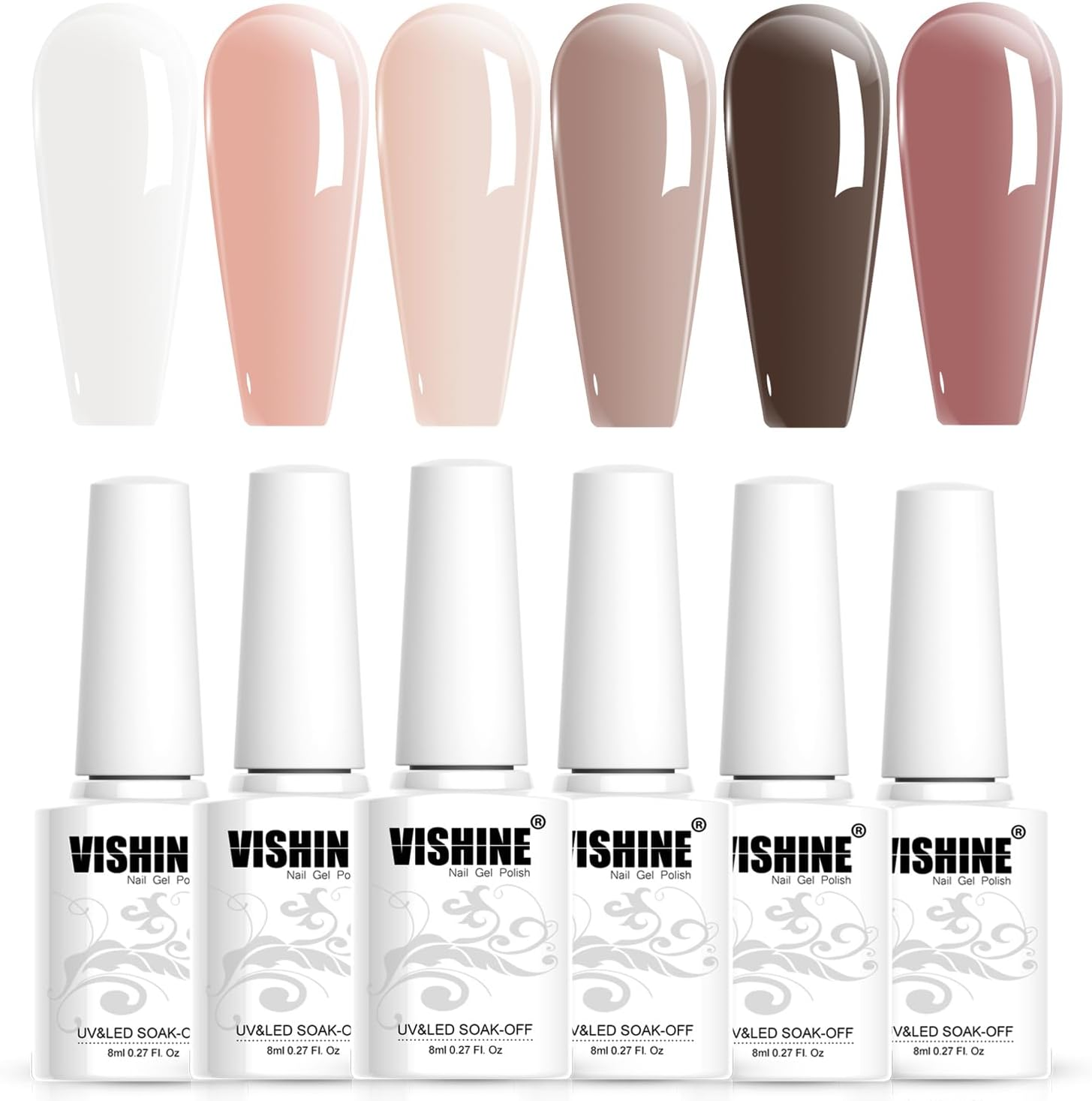 Vishine Nude Gel Polish Kit, Sheer Milky Pink Jelly Transparent Gel Nail Polish UV LED Gel Nail Gel Polish Varnish Nail Art DIY Saon 6Pcs 8ML