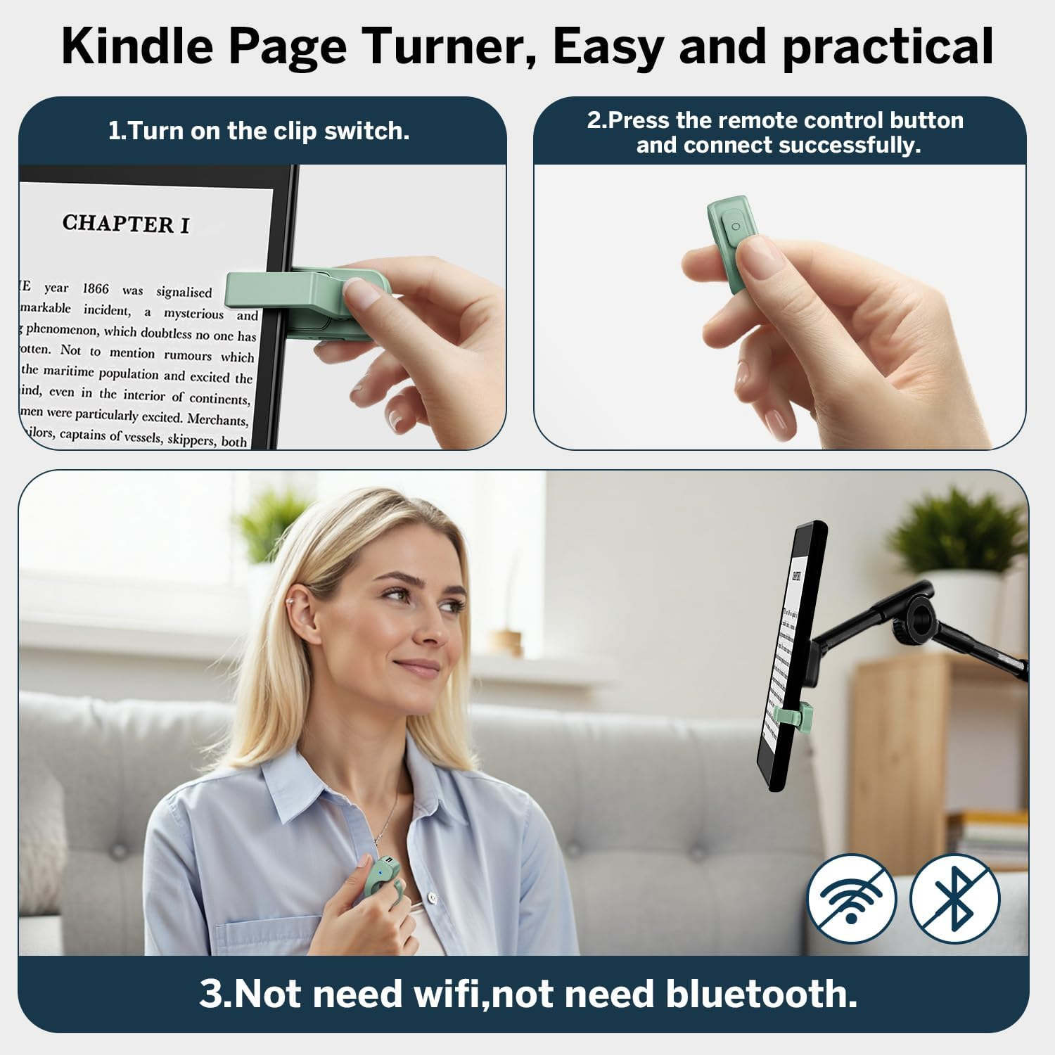 [Case-Friendly] Remote Control Page Turner Ring for Kindle Paperwhite Oasis Scribe Kobo Ereaders, Camera Camcorder Remote Controls, Page Turner Clicker for Iphone Ipad Tablets with Storage Bag