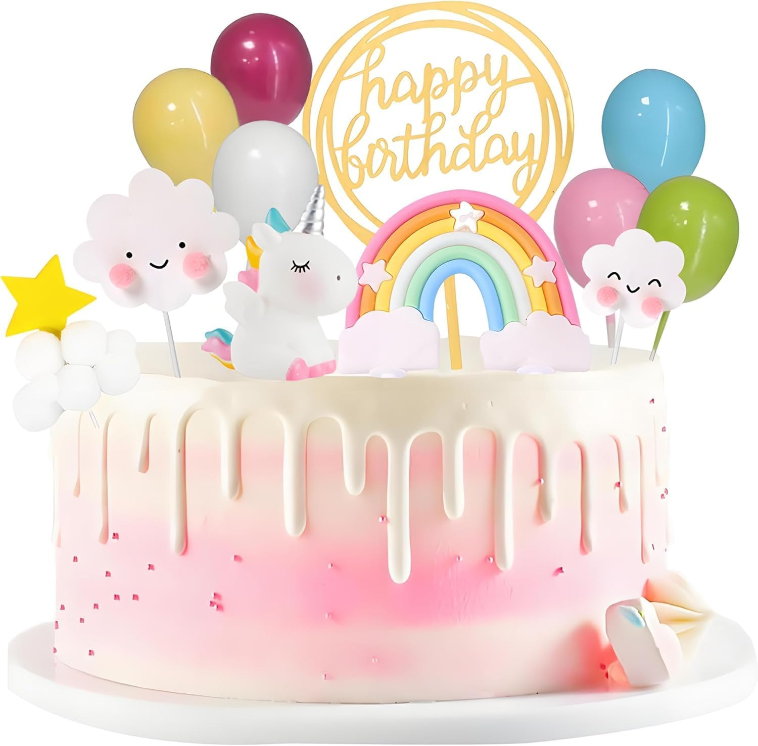 Unicorn Cake Topper Rainbow Cake Decoration with Balls Party Supplies for Happy Birthday, Baby Shower, Wedding, Cake Decoration for Girls Boys Women image number 4