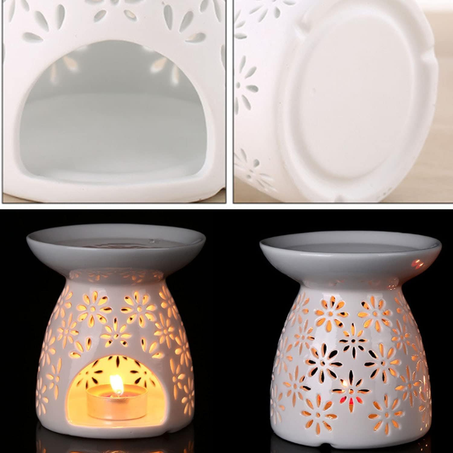 Ceramic Tealight Candle Holder White Essential Oil Burner with Candle Spoon, Incense Aroma Diffuser Furnace Candle Holder for Home Decoration image number 1