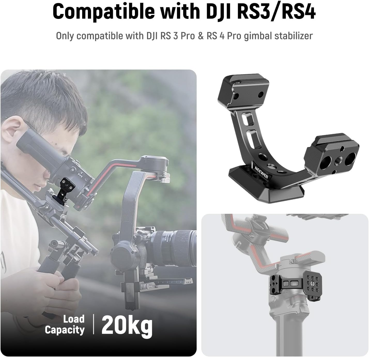 NEEWER Mount Adapter for RS3 Pro & RS4 Pro, Arca Type Quick Release Plate with NATO Rail Compatible with Smallrig Shoulder Rig V Mount Battery DJI RS 3 PRO RS 4 PRO Gimbal Stabilizer, GA030P image number 3