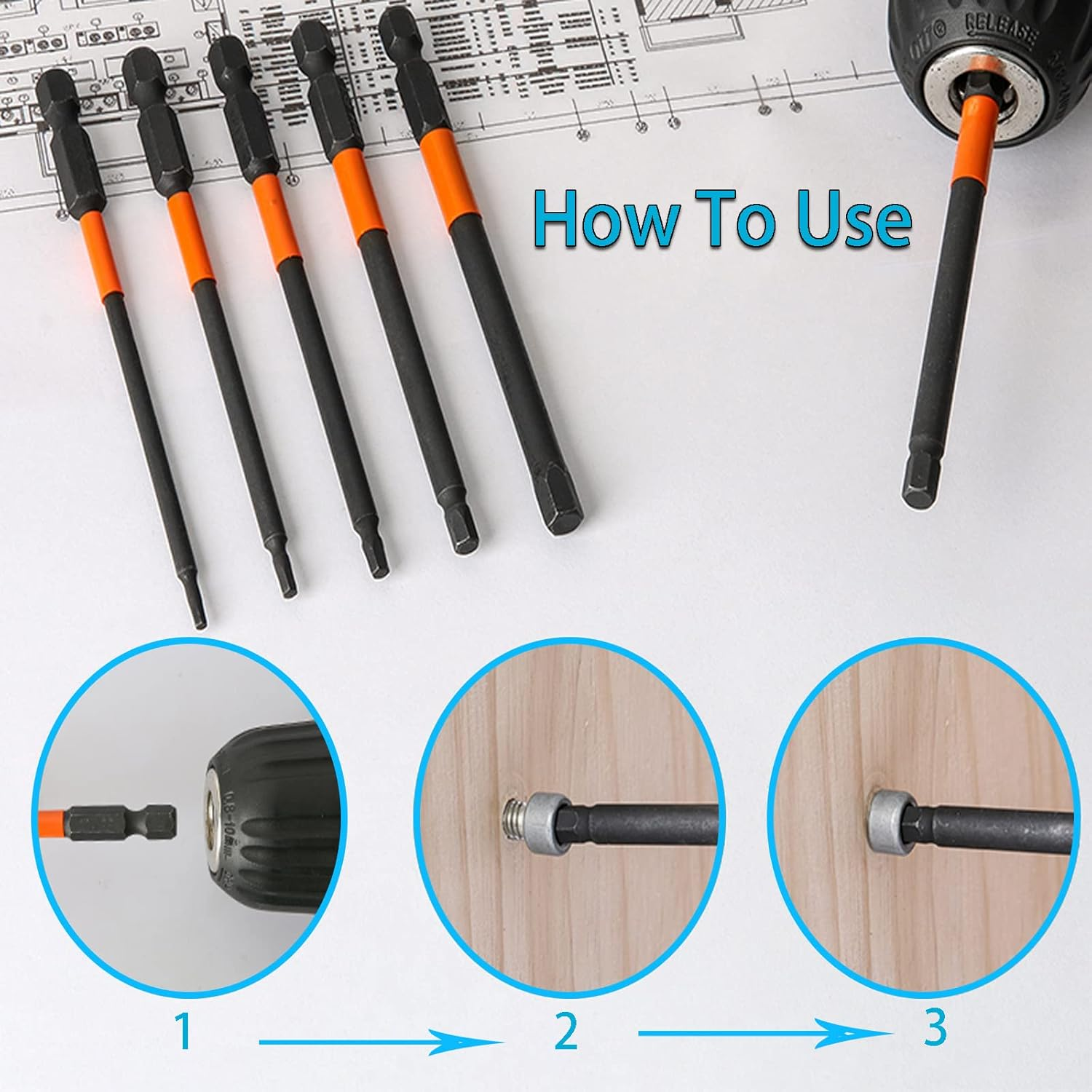 YUENTOEN 6Pcs Allen Wrench Screwdriver Bits - S2 Steel Hex Bits Set Magnetic Screwdriver Bit Set with 1/4 Inch Hex Shank H2.5-H6, 3.93 Inch Length image number 4