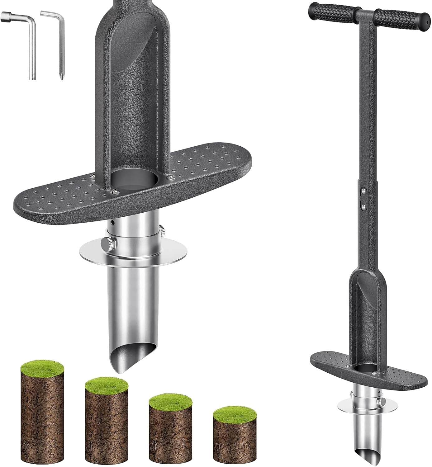 Grass Plugger Tool with Adjustable Digging Depth from 3 to 6 Inch Bulb Planter with Long Handle Plug Cutter Bulb Transplanter Tool for Plants Digging Holes, Repair of Turf, Transplant Seedling image number 1