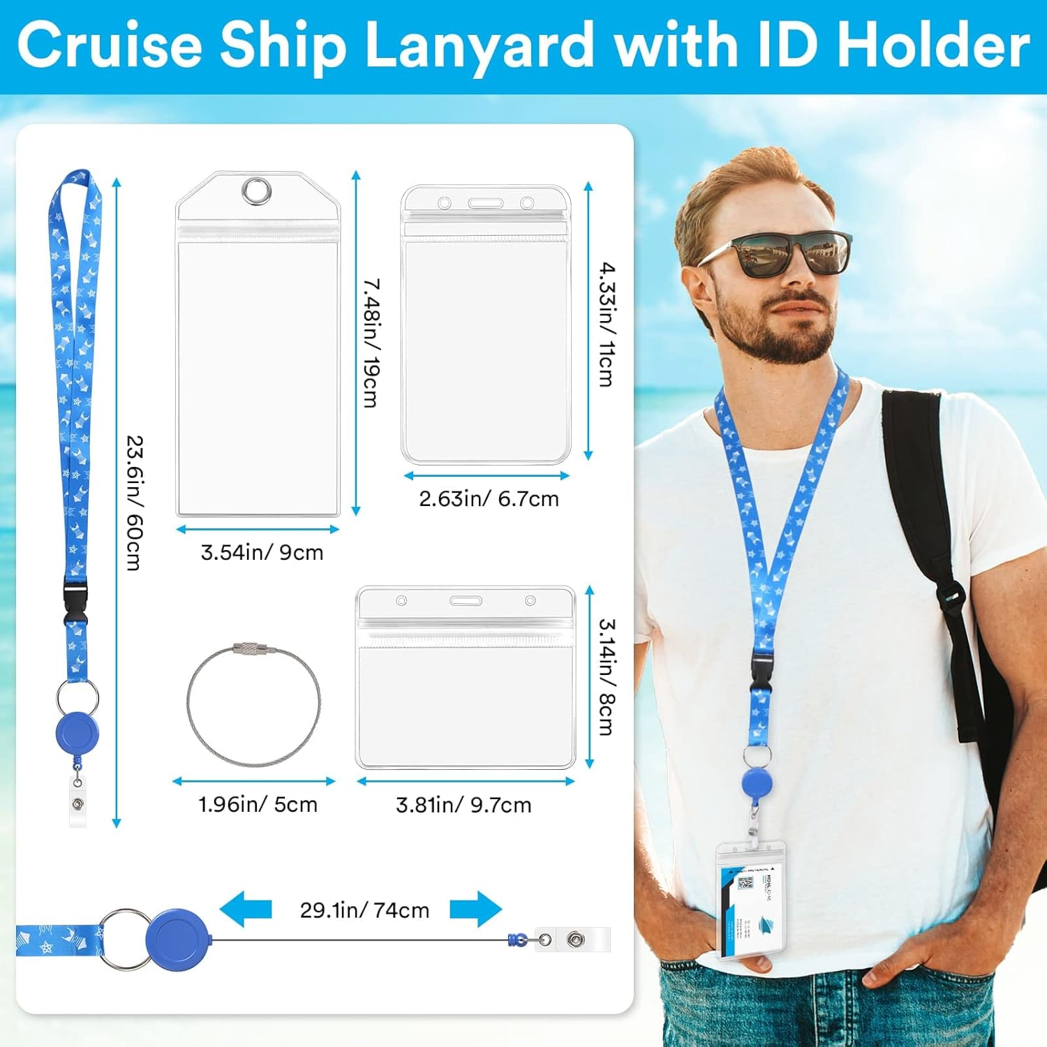 6 Pack Lanyards with Ship Card Holders, Retractable Badge Reels with Waterproof Luggage Tags ID Holders for Cruise Essentials Accessories Key Cards - Color2 image number 5