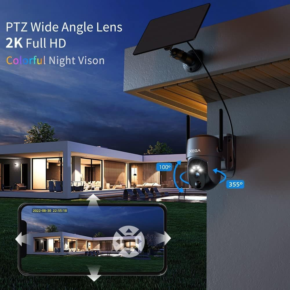 Xega Smart Solar Security Camera Outdoor Wireless 2K Super HD PTZ CCTV Camera Wi-Fi Surveillance Camera Home Security Color Night Vision PIR Human Detection Two-Way Audio image number 5