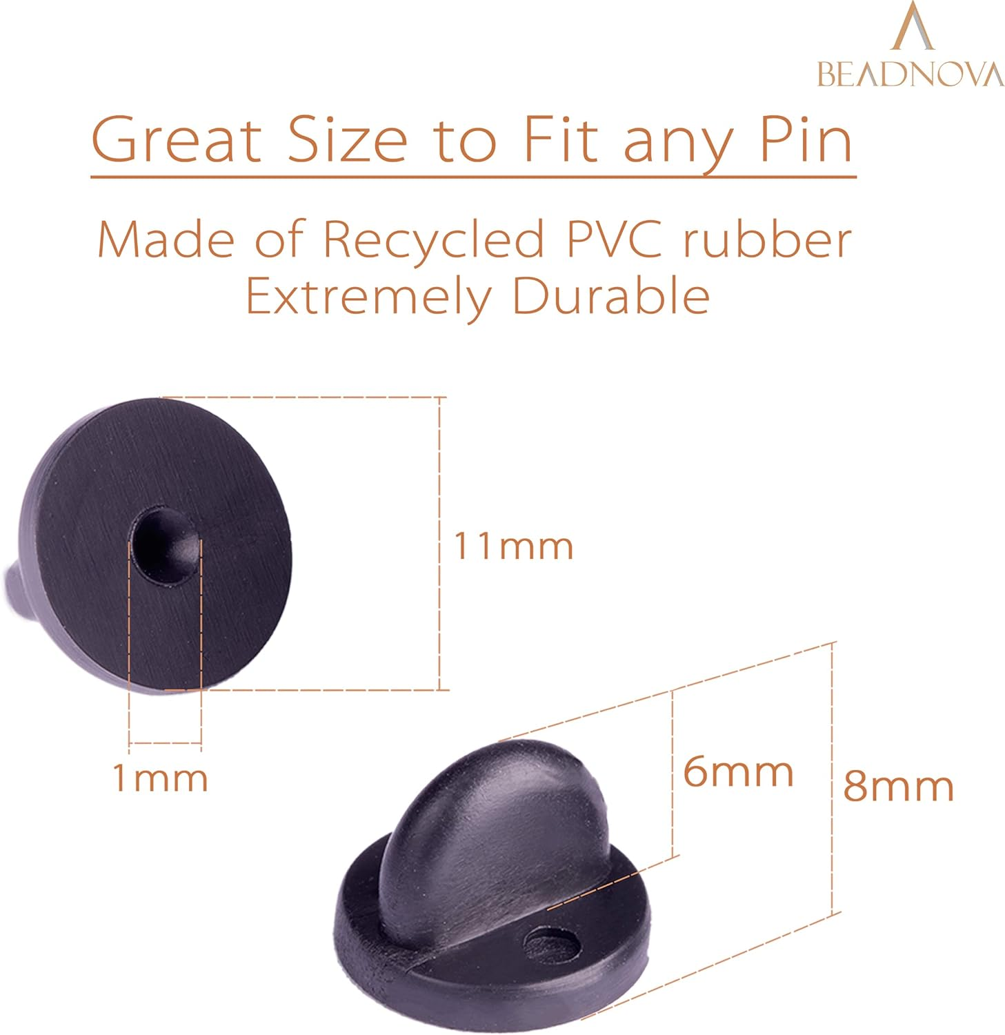 BEADNOVA PVC Rubber Pin Back Butterfly Clutch Backings Pin Cap Replacement for Badges (50Pcs) image number 4