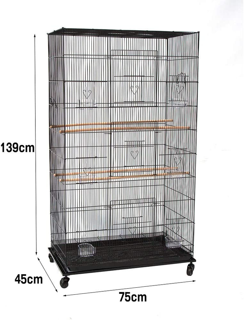 Flight Bird Cage on Castors for Finch Canary Cockatiel Parakeets 75X45X140Cm image number 2