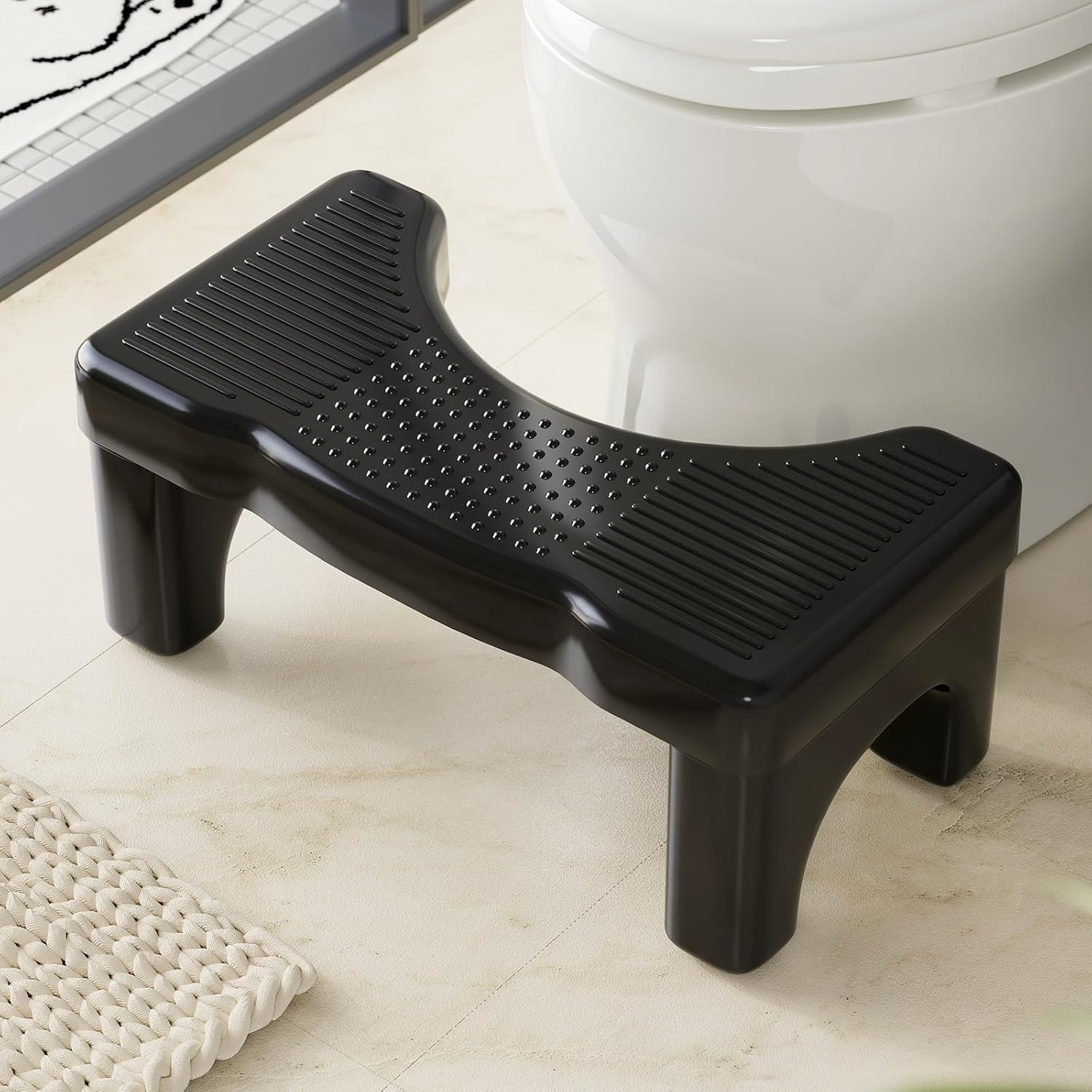 Black Toilet Stool Squat Adult, 7" Squatting Poop Stool for Toilets, Bathroom Foot Rest Stools for Pooping, Potty Toilet Step Stool for Toddlers & Adults, Non-Slip Pads