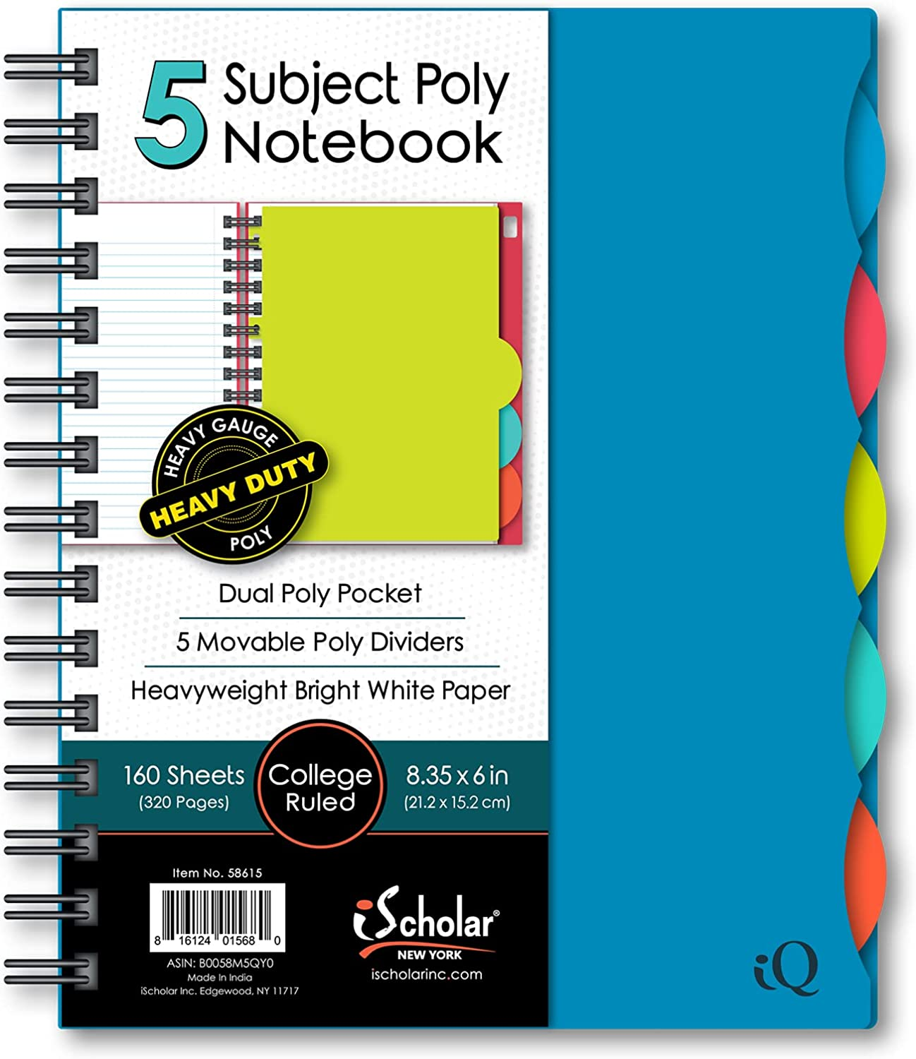 Ischolar 5 Subject Poly Cover Double Wire Notebook, 8.35 X 6 Inches, Cover Color May Vary (58615) 160 Sheets, Assorted image number 3