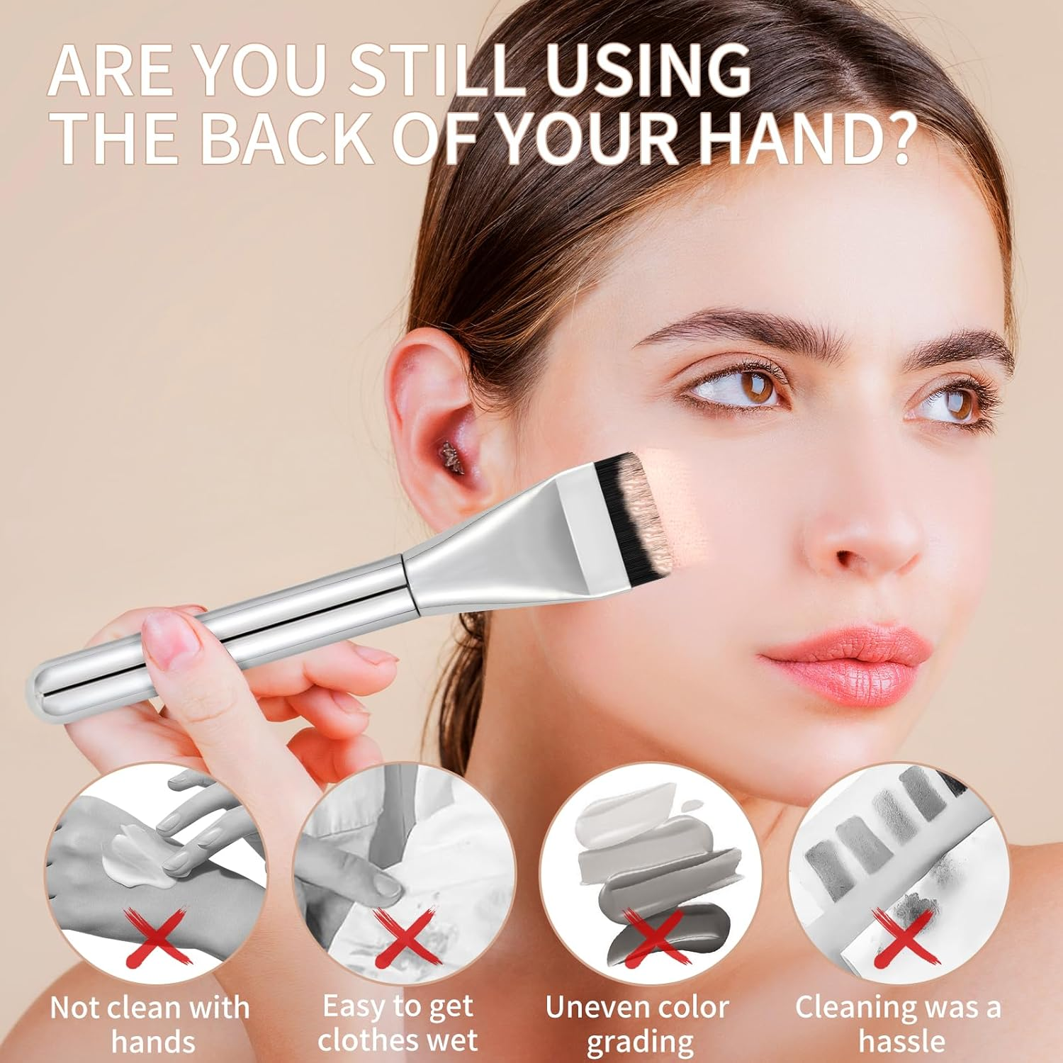 EXEXIUO 3Pcs Makeup Mixing Palette Kit Including Foundation Spatula, Makeup Palette Tray, and Brushes for Women, Girl Korean Cosmetic Spatula Tool(Metal) image number 3