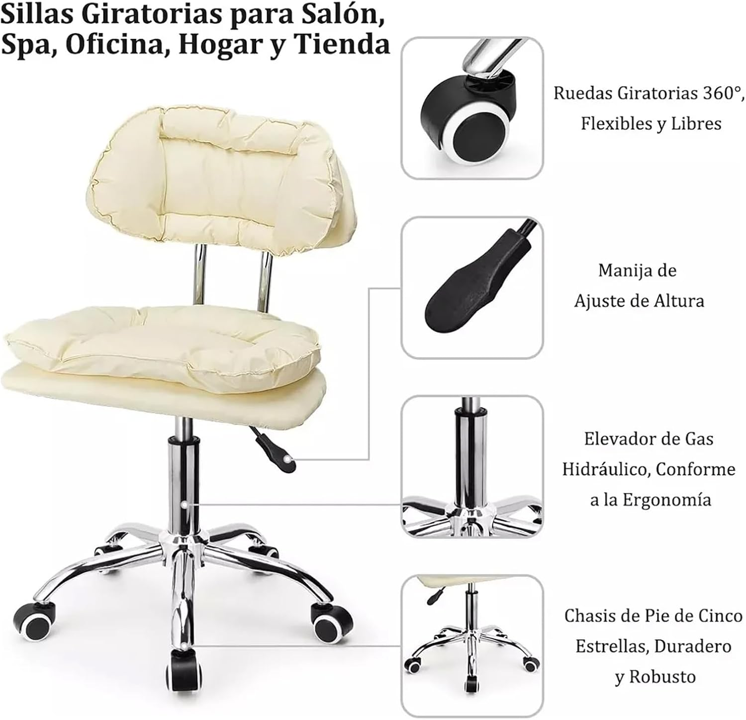 GO TILING Home Office Chair Adjustable Height Rolling Stool with Low Backrest &ndash; Swivel Office Chair with Thickened Cushion for Kids Adult Study Work for Home, Salon, Spa, Nail Shop, White - Pink image number 5