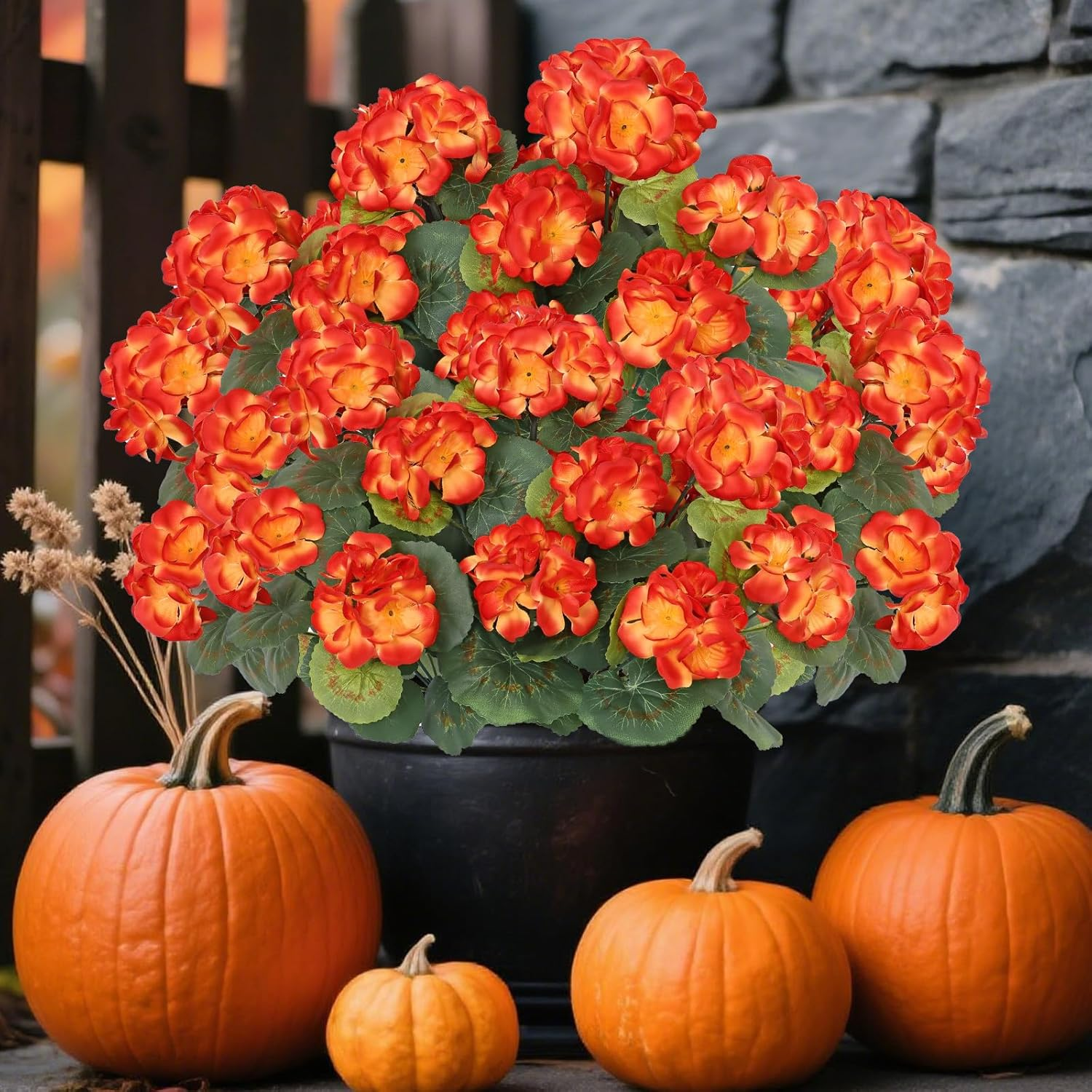 Dremisland 3 Pack Artificial Geranium Flowers for Outdoors Red Geranium Silk Flowers Outdoor UV Resistant Garden Plants Bush Faux Flowers for Home Wedding Kitchen Table Centerpieces Decor(Red, 3Pack)