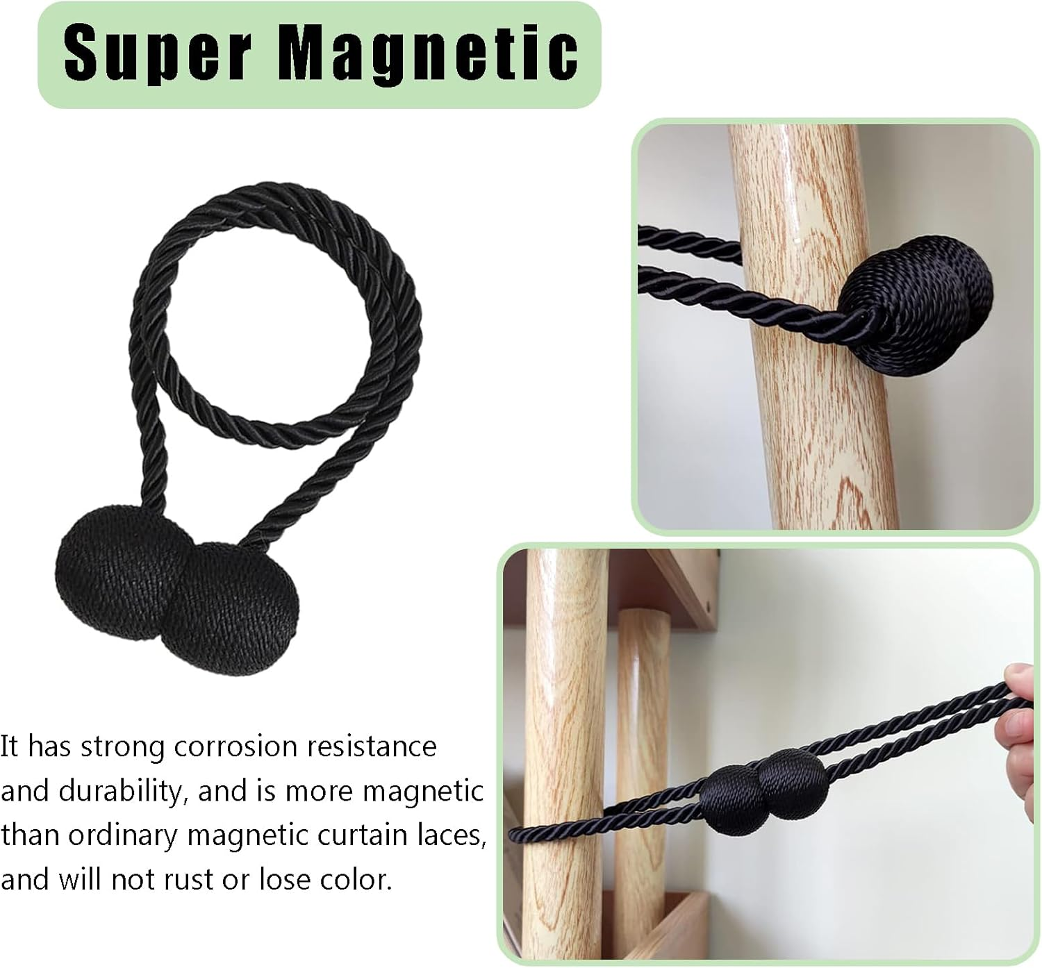 Magnetic Curtain Tiebacks Black 2Pcs - Stylish Holdbacks for Home & Office Decor - Durable Hooks for Bedroom & Outdoor Curtains - Convenient Clips for Easy Use image number 4