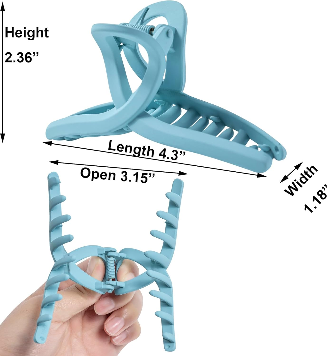 Kitiin Light Blue Large Hair Claw Clips for Thick/Fine/Thin Hair,Strong Holding Teeth Interlocking Sky Blue Women Jaw Clips for Hair 3 Count in Set - Blue image number 4