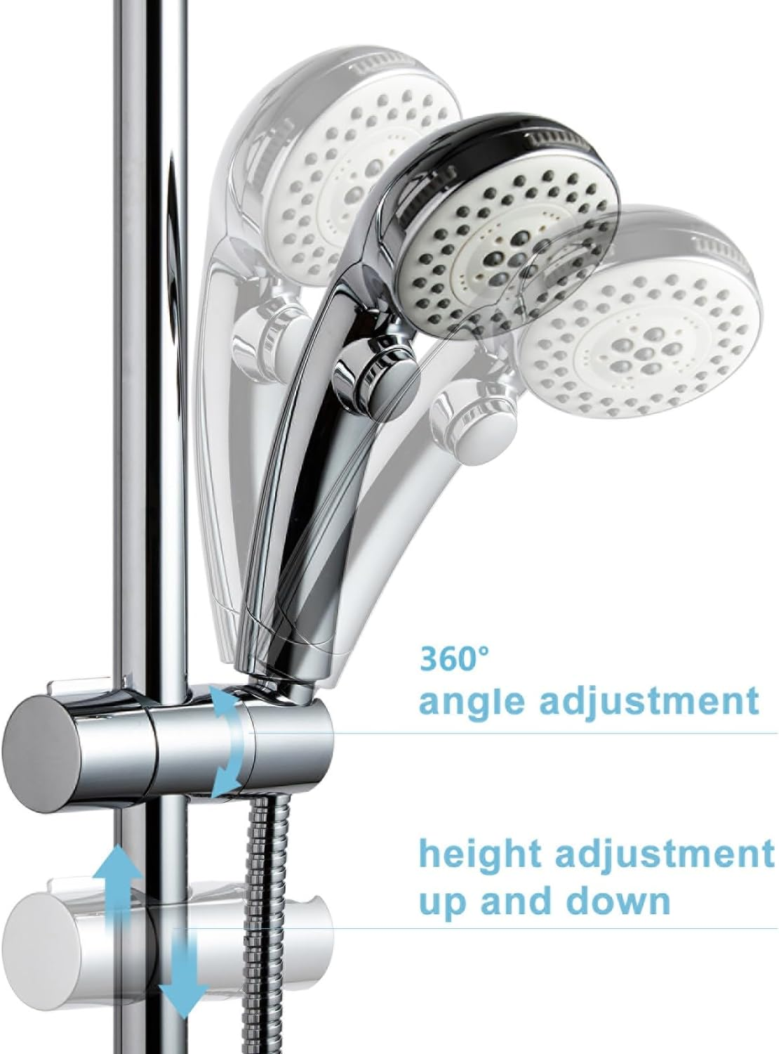 Adjustable Shower Head Holder for Slide Bar,18-25Mm(0.71-1.00 In) O.D Hand Shower Holder Bracket,Detachable Slider Clamp Bathroom Replacement, 360 Degree Rotation Sprayer Holder,Chrome Plated