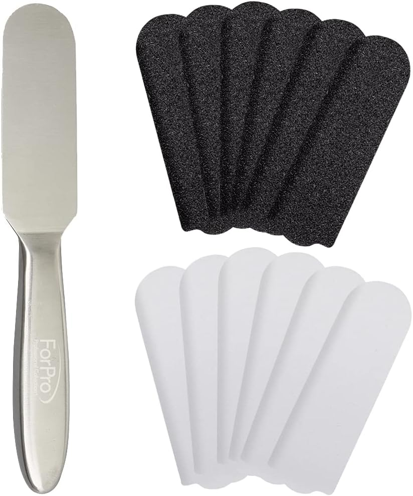 Forpro Professional Collection Stainless Steel Pedi File Kit - 100% Sanitizable Pedicure File for Heels and Feet - Includes Six Black 80 Grit and Six White 180 Grit Refill Strips- 8.5" L image number 3