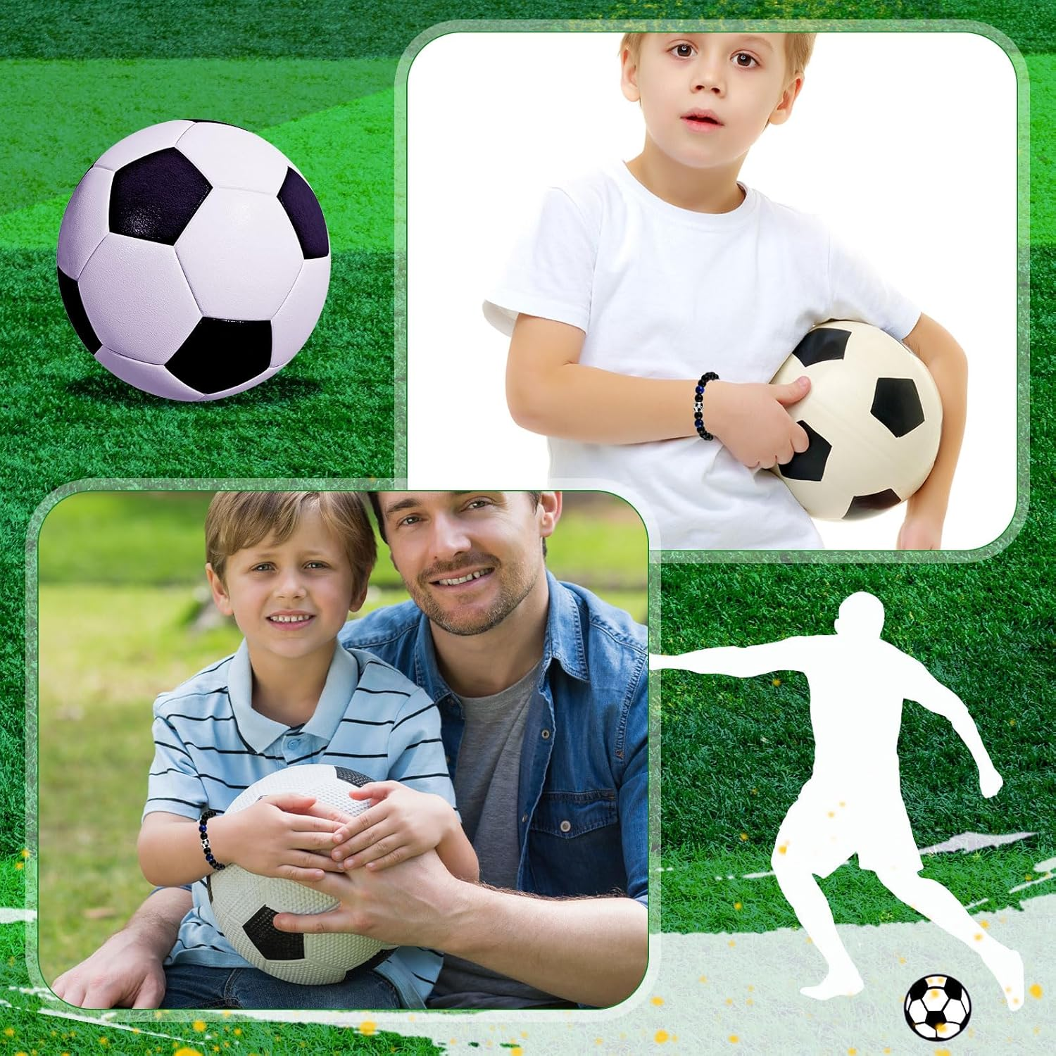 Soccer Bracelet, Adjustable Premium Blue Tiger Eye Stone Football Bracelet Soccer with Good Meanings Soccer Bracelet Graduation Birthday Gift Suitable for Teen Boys, 17-27Cm image number 2