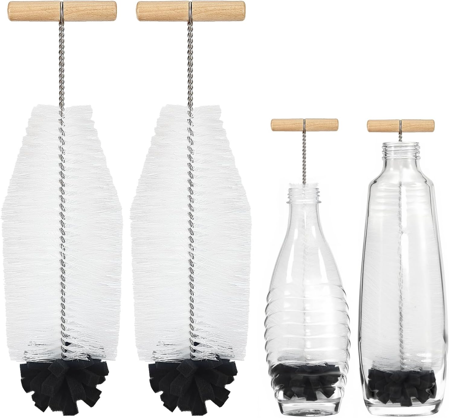 32 Cm Bottle Brush for Sodastream - Pack of 2 with Ergonomic Handle, White Bristles & Black Sponge - Ideal for Glass and Duo Plastic Bottles - Powerful Cleaning without Scratches image number 2
