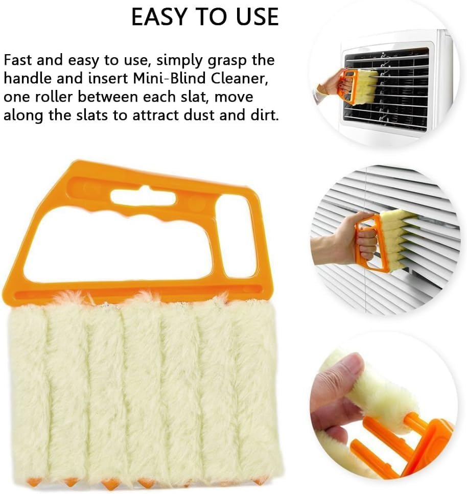Blind Cleaner Brush, Blinds Dust Shutters, Mini Washable & Removable Window Air Conditioner Duster with 7 Slat Handheld Household Kitchen Cleaning Tools (Yellow, One Size)