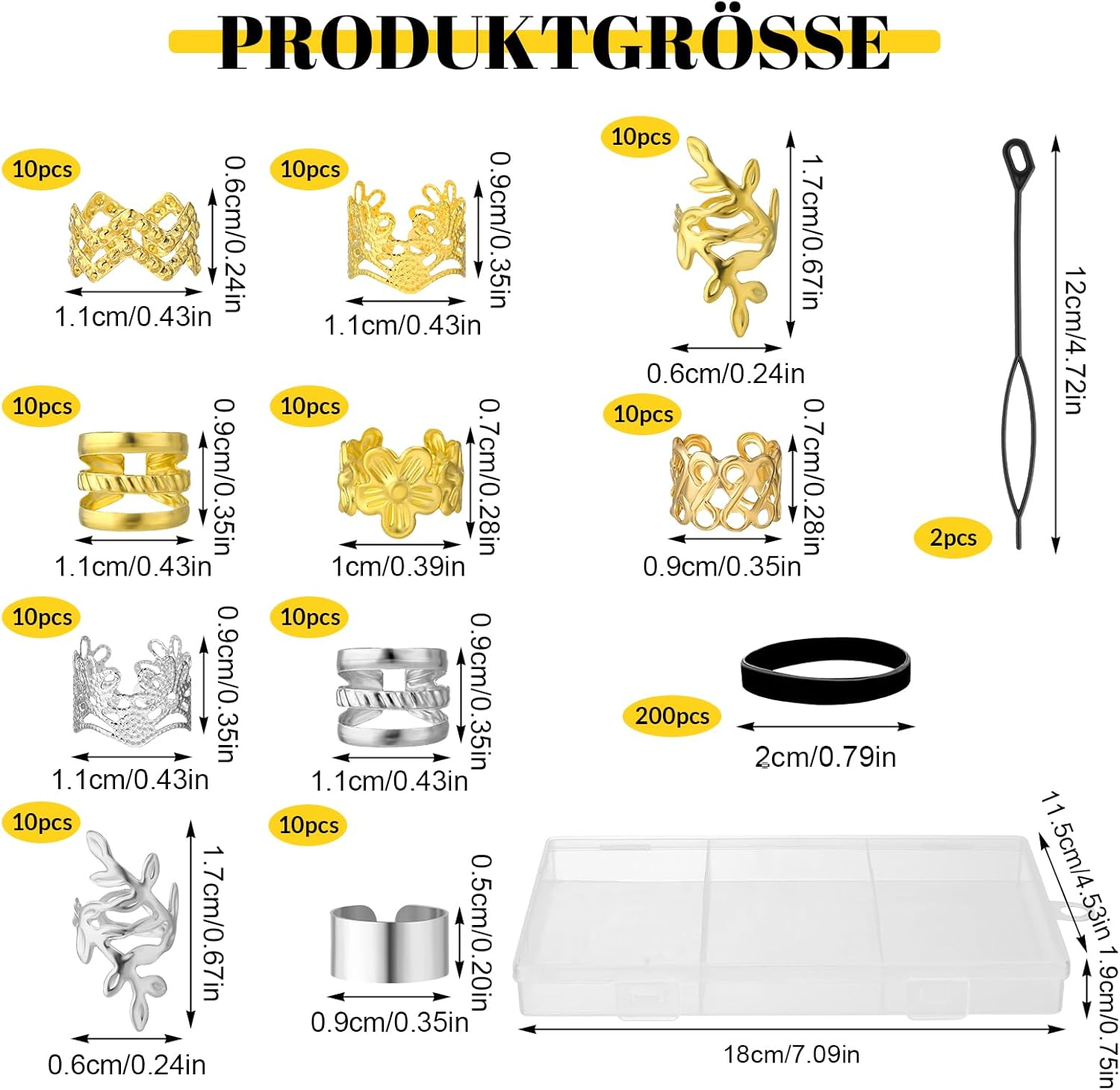 Dusaniyali 100 Piece Dreadlocks Jewellery Set Hair Accessories Pirate Hair Rings Silver and Gold Pirate Hair Accessories Braids Accessories with Rubber Bands Storage Box for Braids Hair image number 4