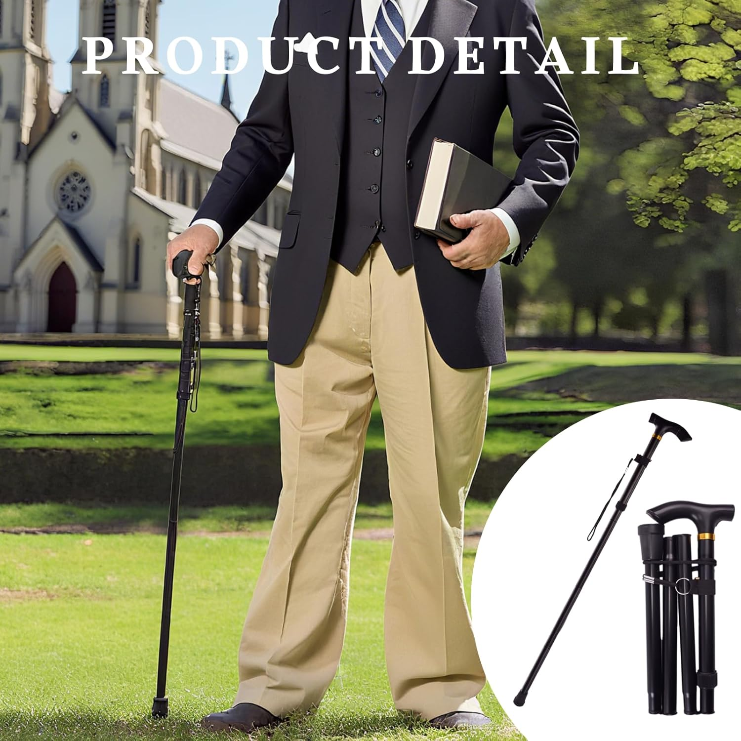 5-Level Folding Walking Cane &ndash; Adjustable 85-95Cm Aluminum Stick with TPR Tip (26Cm Folded, Black)