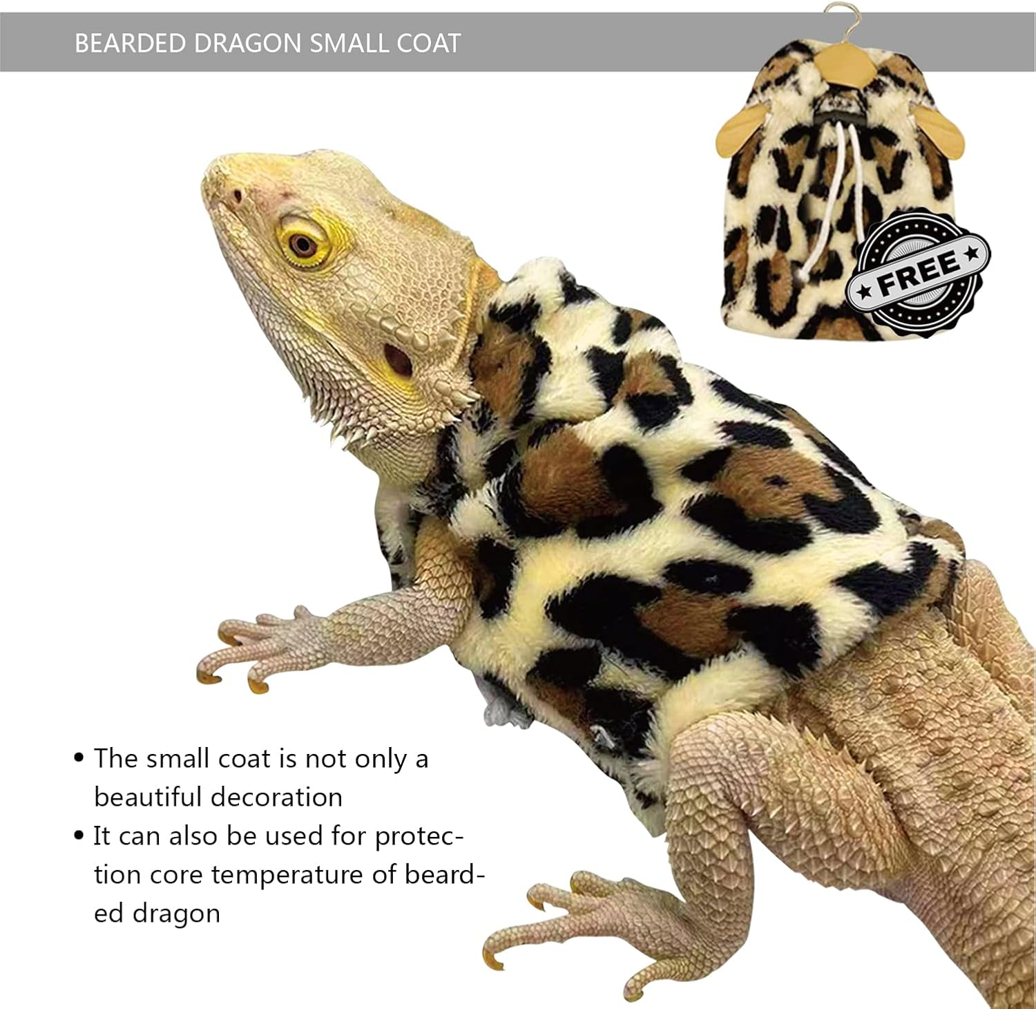 Bearded Dragon Leash and Harness Set, Beardie Carrier, Lizard Adjustable Harness with Leather Wings and Sling Bag, Reptile Small Pet Backpack Batwing Accessories (Leopard Pattern) - Grey image number 4