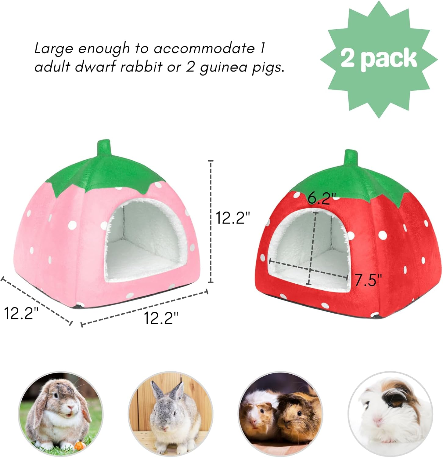 2 Pack Rabbit Bed Washable Bunny House and Hideout Indoor Cave Bed Hideaway for Guinea Pigs Dwarf Rabbits and Other Small Animals