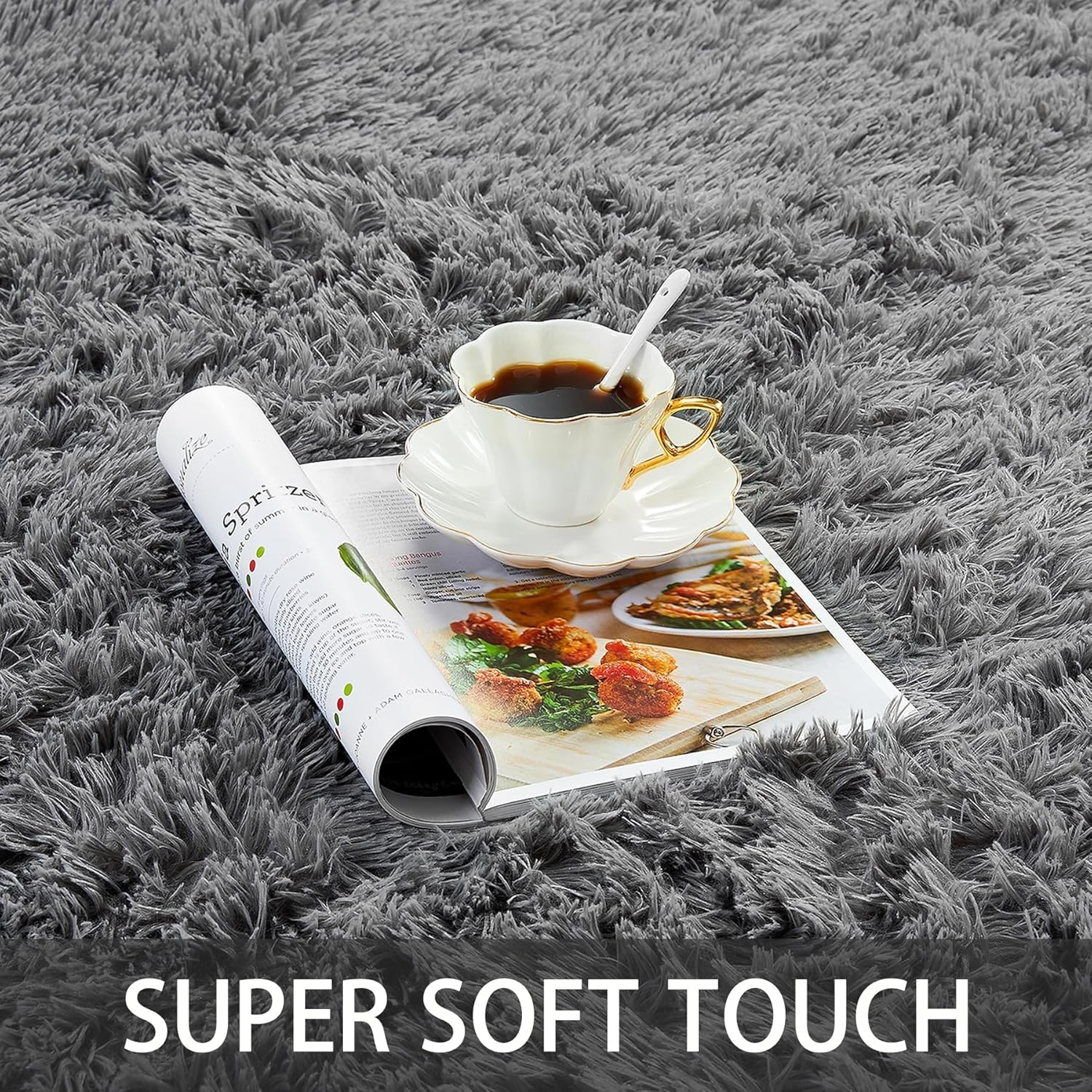 Fluffy Area Rugs for Bedroom Living Room, Anti-Slip Fuzzy Shaggy Soft Plush Carpet, 140X200Cm Indoor Solid Color Floor Rug for Kids Girl Boy Playroom Home Dorm Decor Aesthetic (Grey, 200X140Cm)