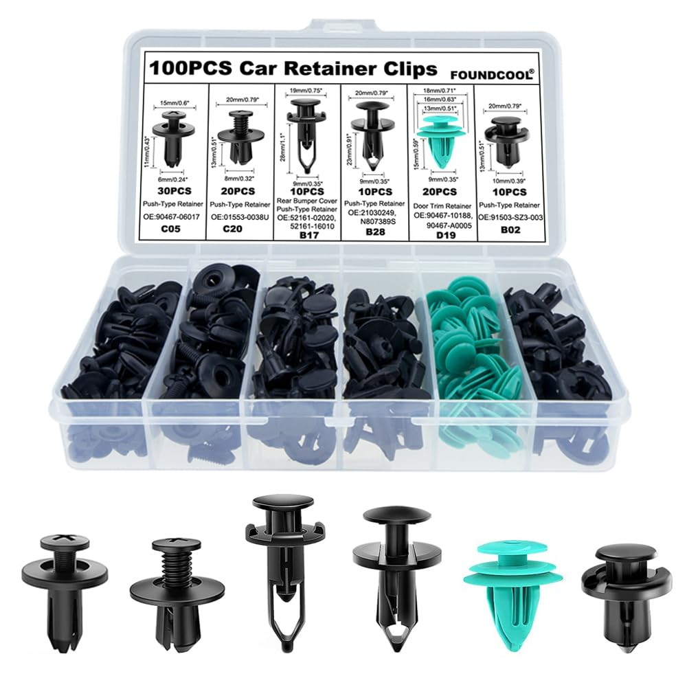 105Pcs-6 Types Universal Car Trim Clips Retainers Panel Push-Type Pins Rivets Fasteners Replacement Molding for Cars Trucks Suvs Bumper Door Fender Engine Cover Removal Tools image number 1