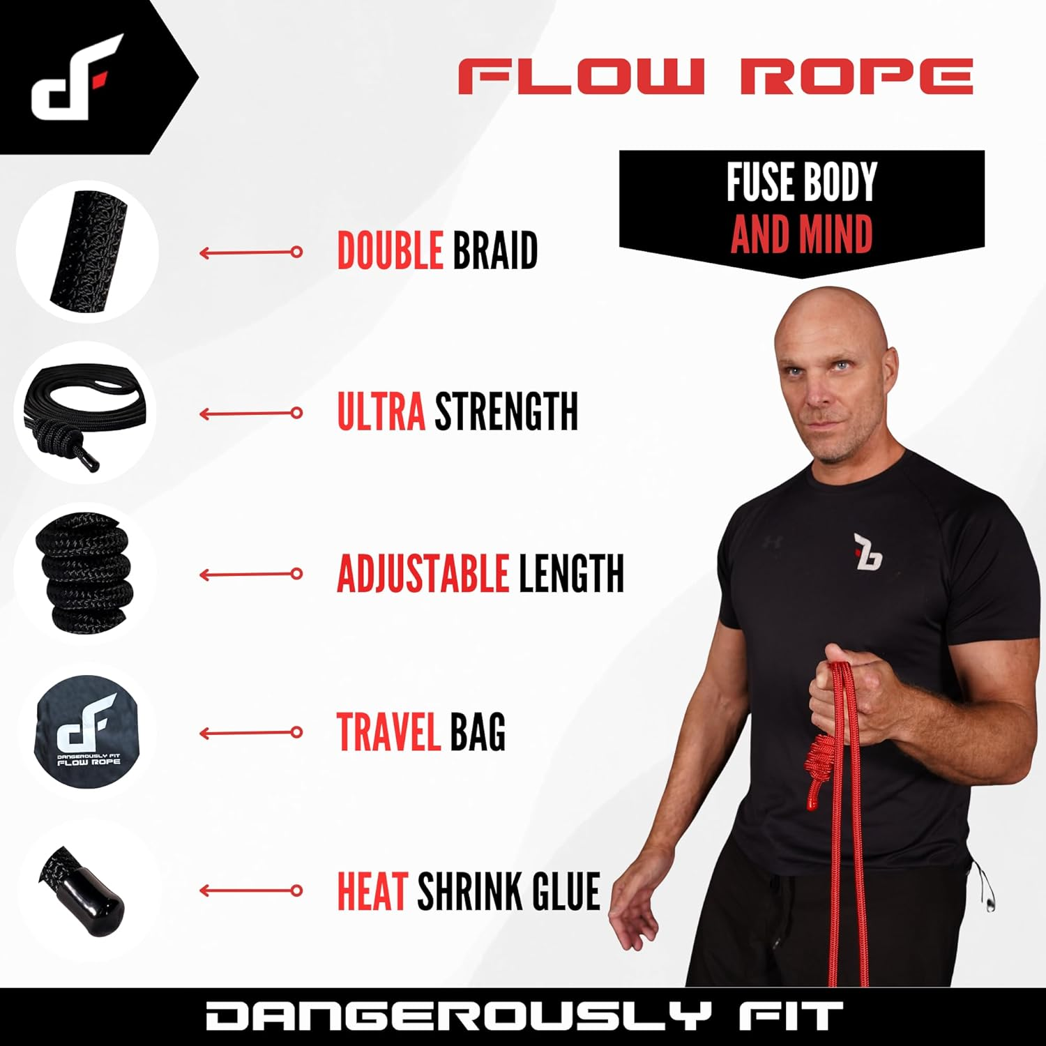 Flow Rope for Fitness Exercise - Double Braid 9Ft Adjustable Length Jump Ropes - Home or Gym Training Workout for Men and Women image number 3