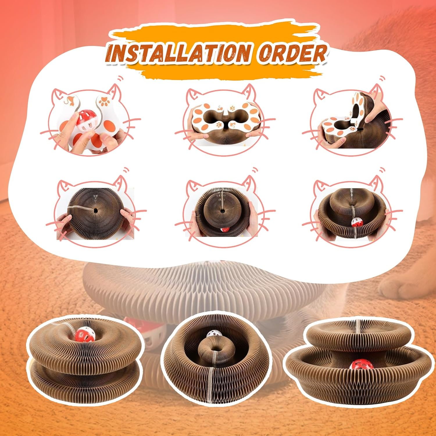 Magic Organ Scratch Board,Foldable Accordion Toy,Interactive Scratching Pad with Endless Shapes,Cardboard Scratch Pad for Indoor Cats,Eco Friendly Cat Toy,Cardboard Cat Scratchers for Indoor Cats image number 2