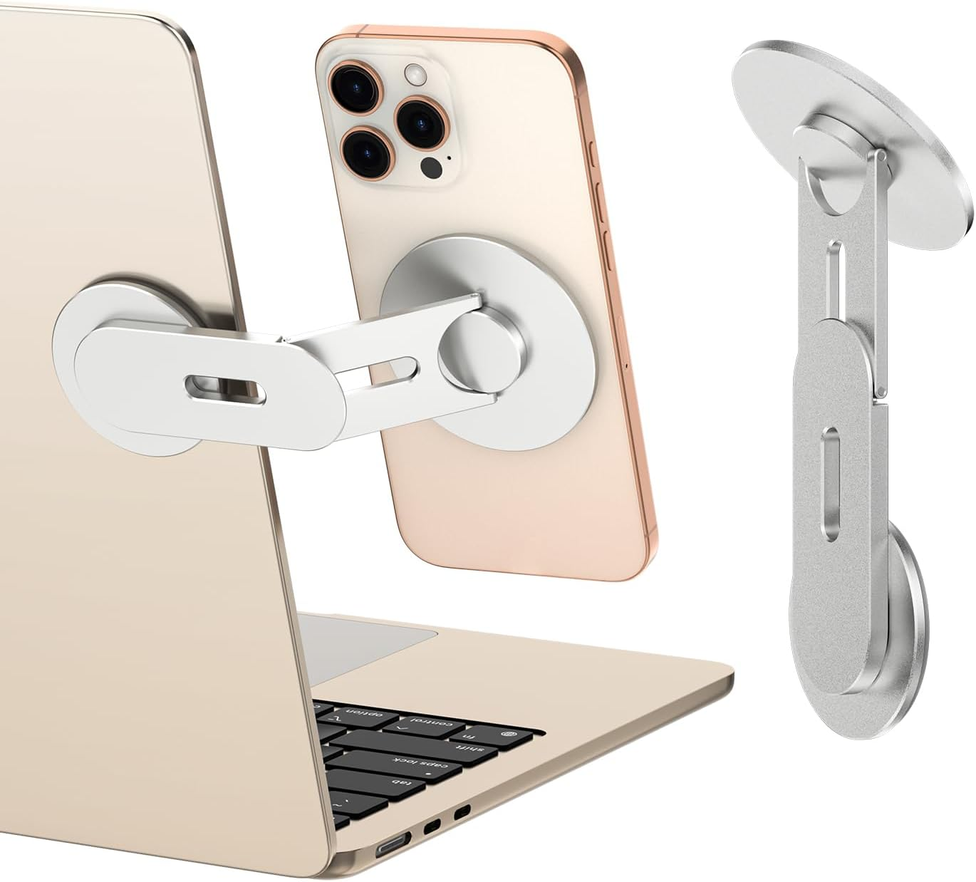 Cloudvalley 3D Rotating Magnetic Phone Stand, Adjustable Continuity Camera Mount Compatible with Iphone Magsafe Series & All Phones, Foldable Holder Bracket for Tesla Laptop Monitor, Grey