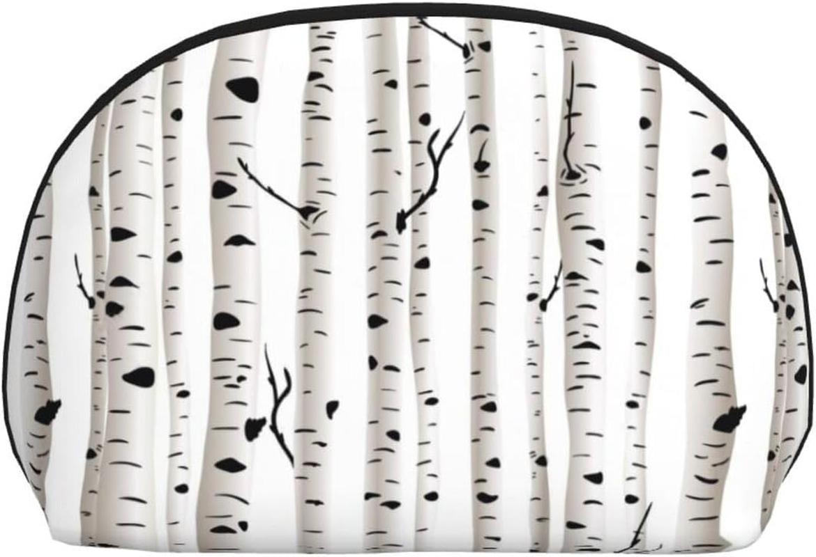 Cozimangoe Coin Pouch Makeup Bags Set, 2 Piece Shell Shape Cosmetic Bag with Pockets for Daily Travel Handbag Lipstick Keys Toiletry, Personalized Hand Drawn Birch Tree image number 2