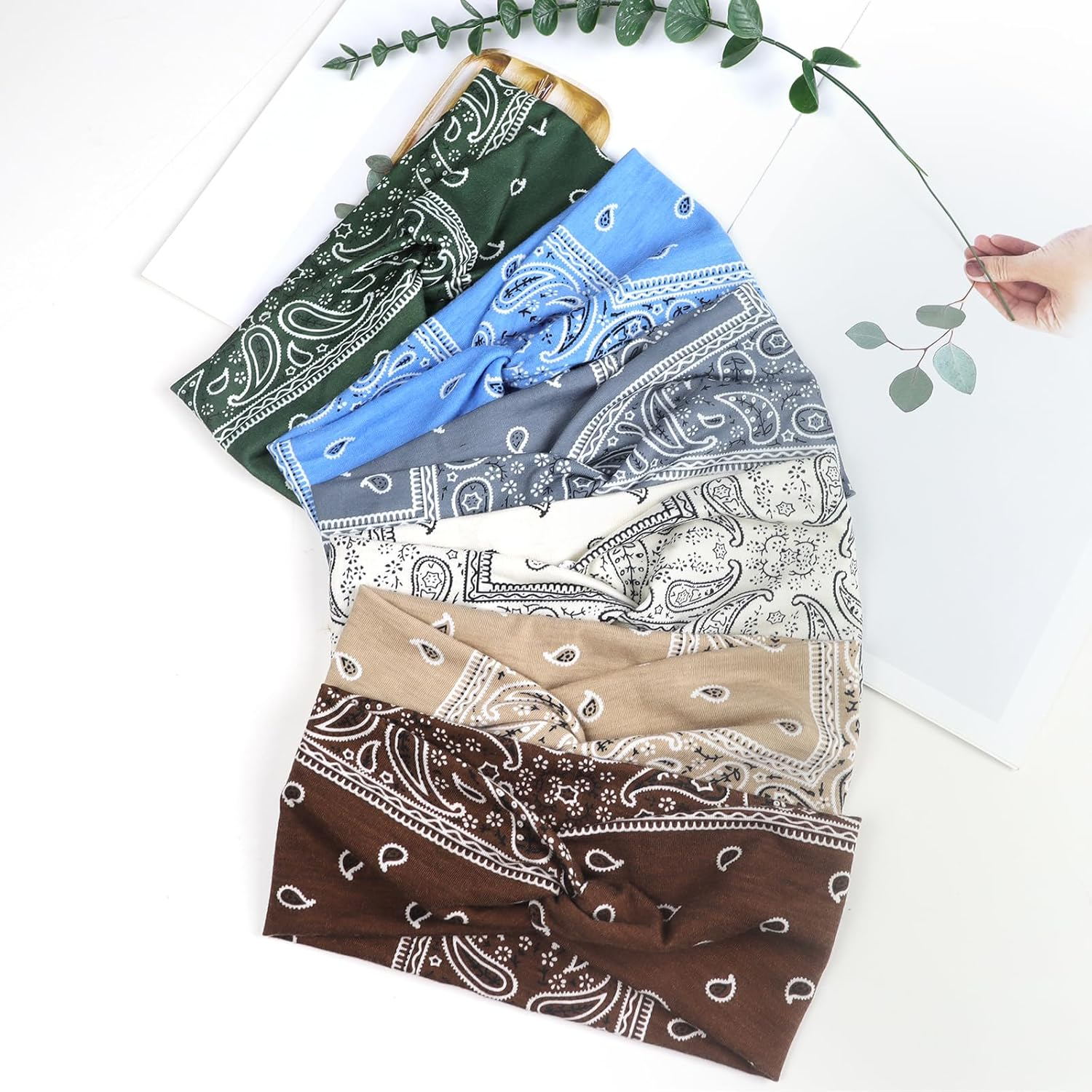 Women'S Hair Bands Wide Elastic Soft 6 Pieces Summer Boho Headband Print Hair Accessories Yoga Sports Hairband Multicoloured Thin Headbands (G) - Multi-Coloured 8 image number 7