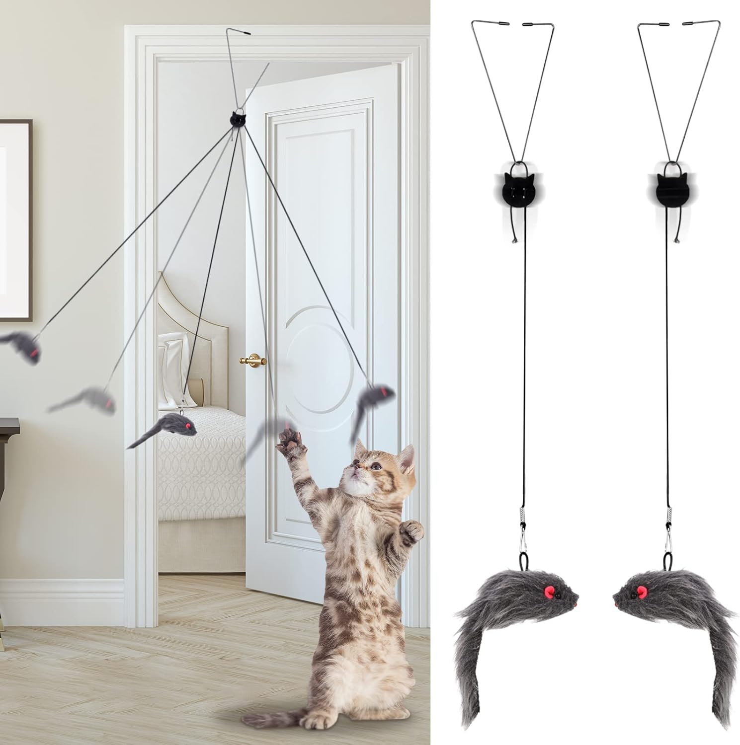 2 Packs Door Hanging Cat Toy,Interactive Cat Toy Mice, Cat Toy Chasing Exercise Entertain Toy Hanging Door Cat Toy Mouse Teaser Toys for Indoor Cat Kitten image number 2