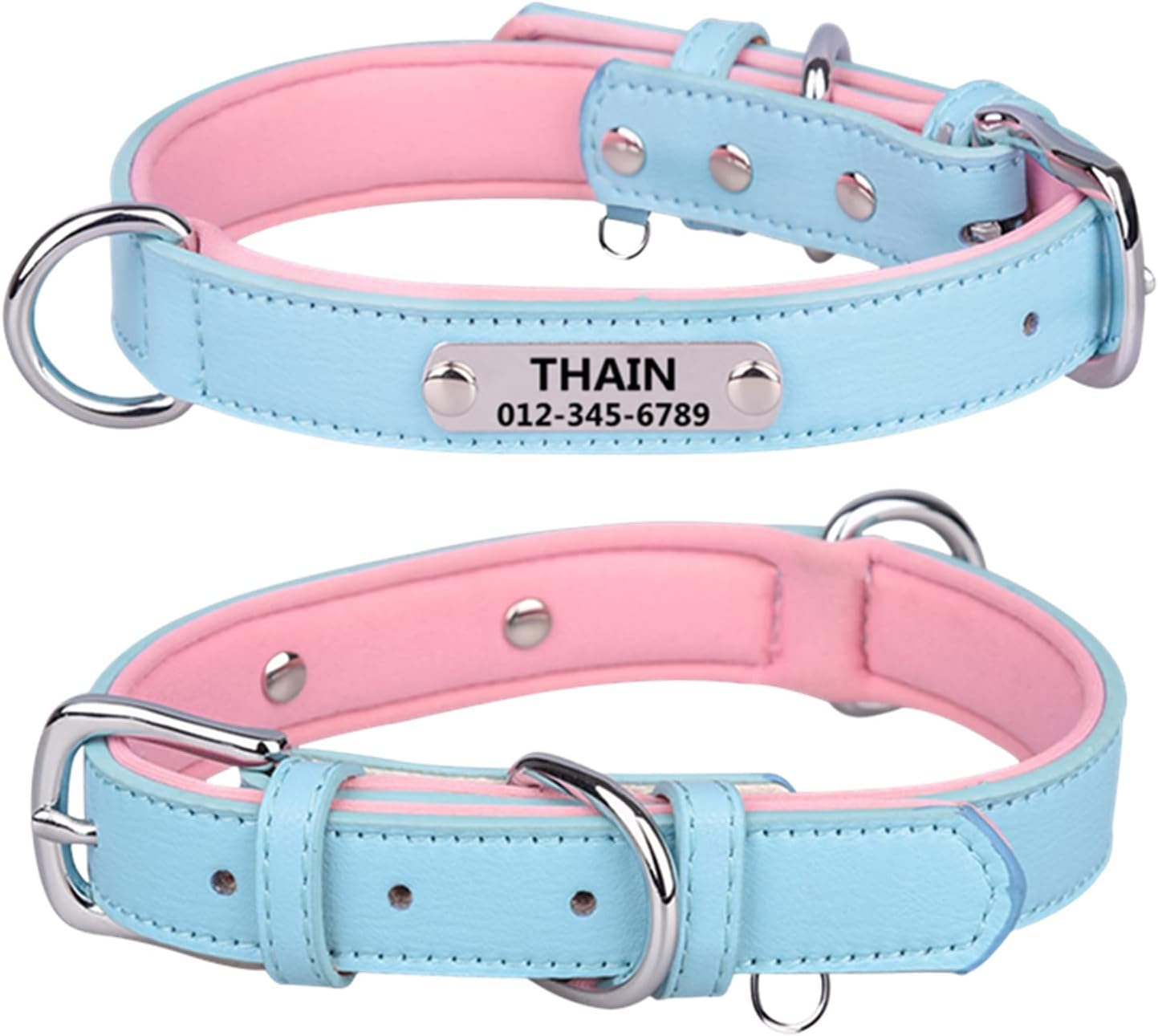 THAIN Personalized Dog Collars Microfiber Leather with Free Engraved Dog Collars with Personalized Stainless Steel Nameplate (Xl(Neck 18.1"-22"), Black)