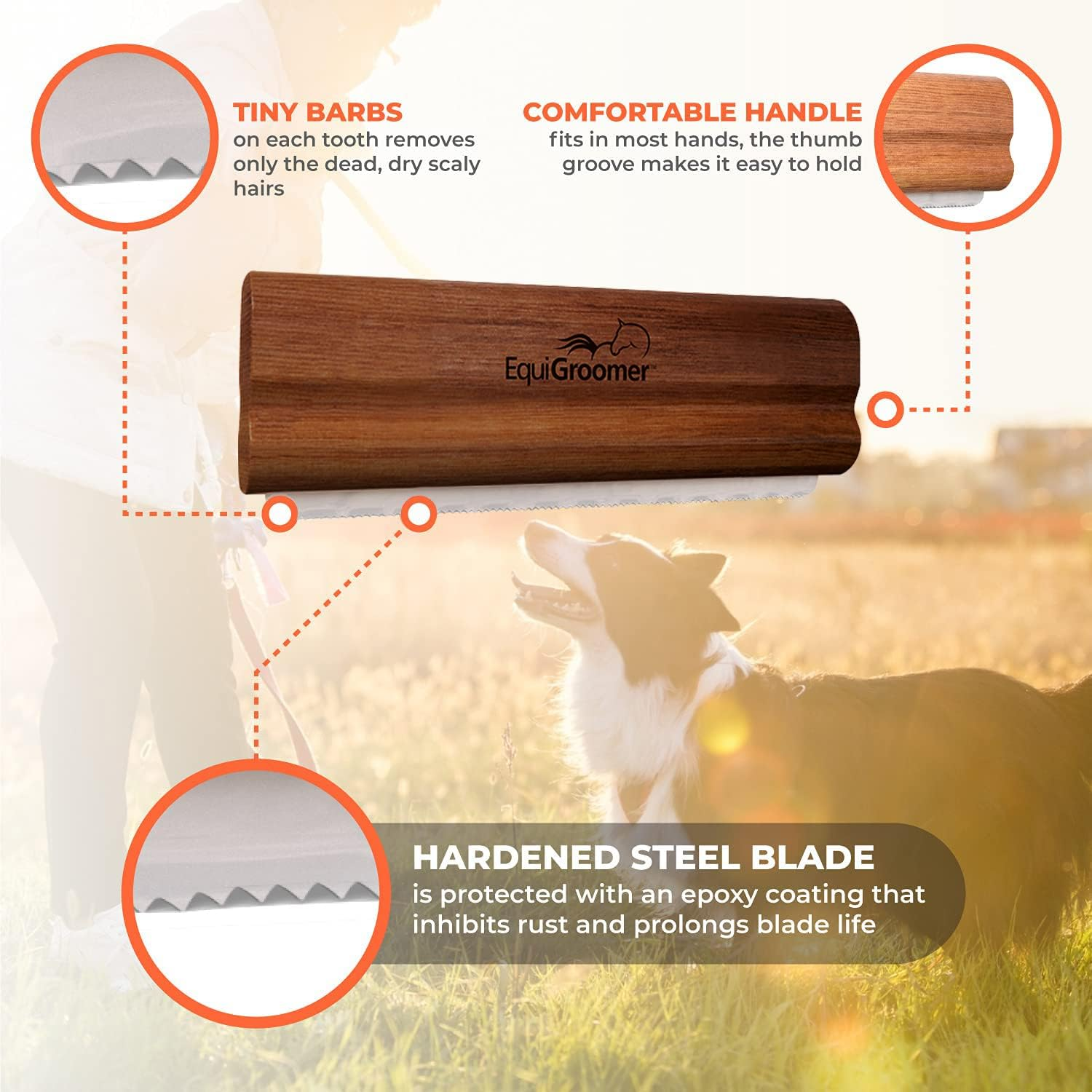 Equigroomer Deshedding Brush for Dogs and Cats | Undercoat Tool for Large and Small Pets | Comb Removes Loose Dirt, Hair and Fur While | Perfect for Short and Long Hair Grooming Shedding (5", Brown) - Lime image number 4