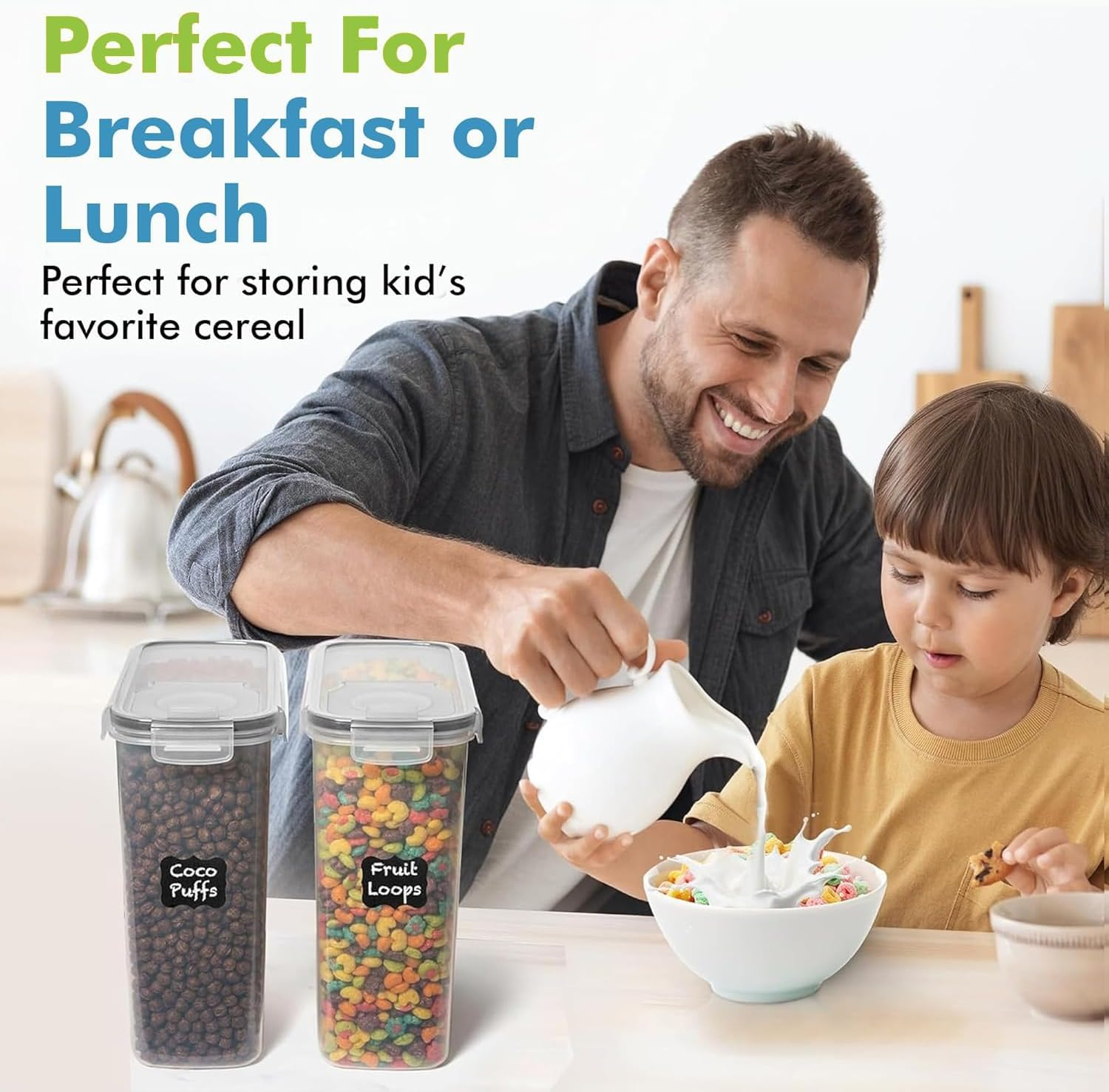 Cereal Containers Storage - 4 Pack Liter Airtight Large Food Storage Containers & Cereal Dispenser for Pantry Organization and Storage with 1 Marker 8 Labels (Clear, 4 Liter/Each) image number 6