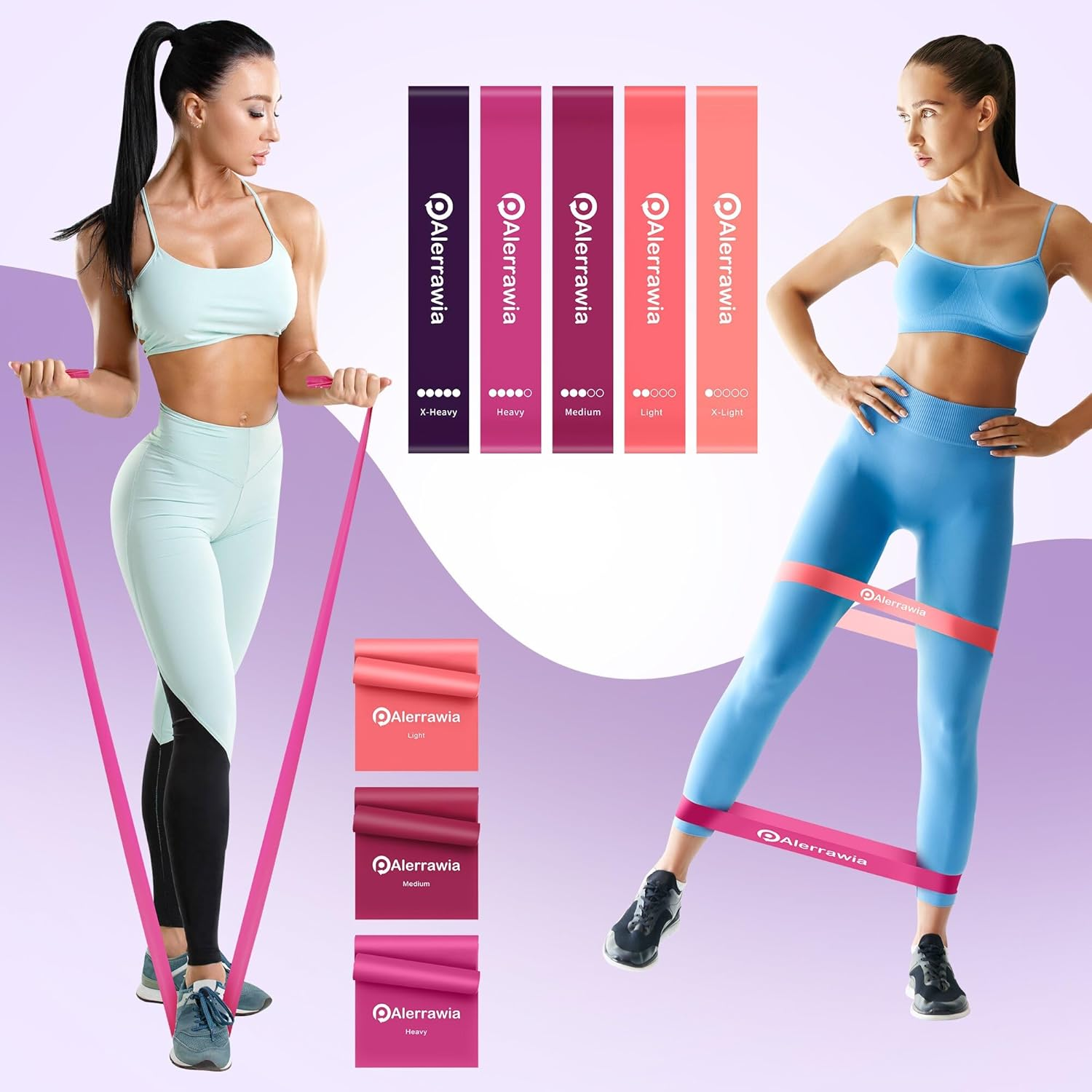 Alerrawia Pilates Ring Set-For Home Exercise - Anti-Deformation Magic Circle with Padded Handles.Sliding Disc.Resistance Bands 8-Piece Set,Ball. Guide & Bag - Purple image number 2