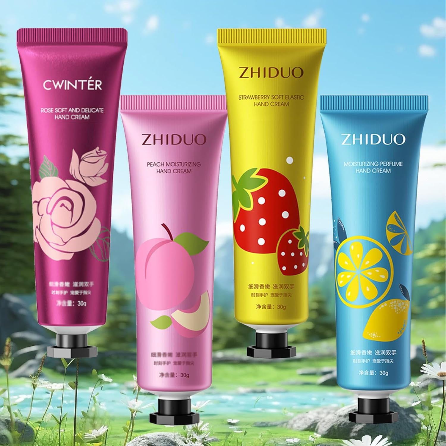 Hand Cream Gift Set, Moisturizing Hand Cream Sets for Very Dry Hands, Nourishing Non-Greasy Natural Fruit Flowers Fragrance Multipack Hand Care Lotion Hand Cream Gift for Women (4PCS) image number 1