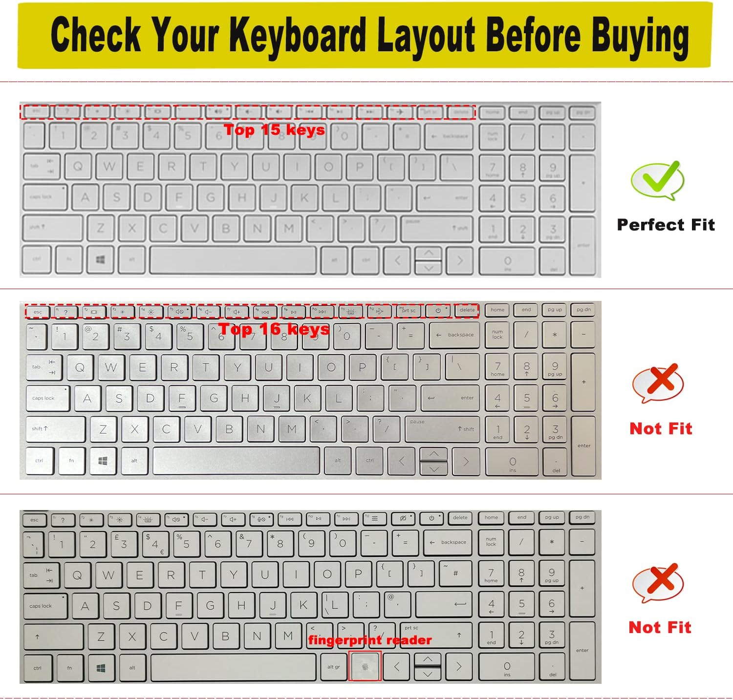 2Pcs I-Tensodo Keyboard Cover Skin for 15.6 HP Pavilion X360 15-BR075NR 15M-BP012DX BP011DX BP111DX BP112DX 15M-BQ021DX BQ121DX, 15-BS020NR 15-BS020WM 15-BS013DX 15-BW011DX, HP Envy 17M image number 3